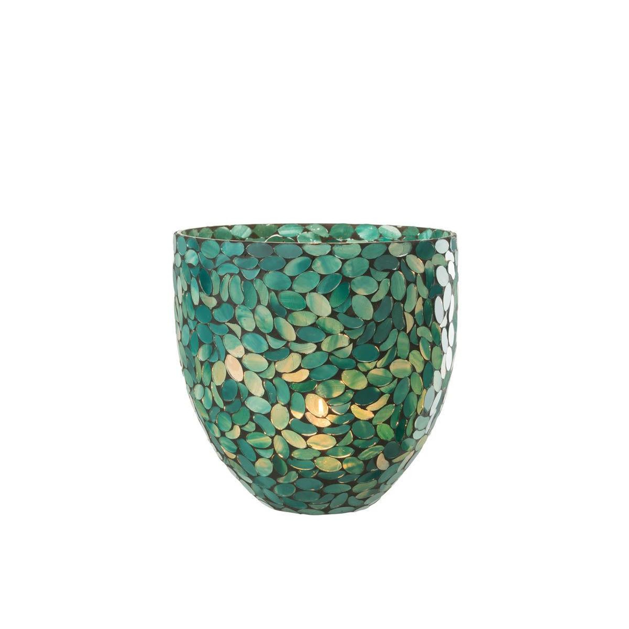 Voir la diapositive 2 : J-LINE Photophore mosaïque en verre  rico  20cm bleu azur