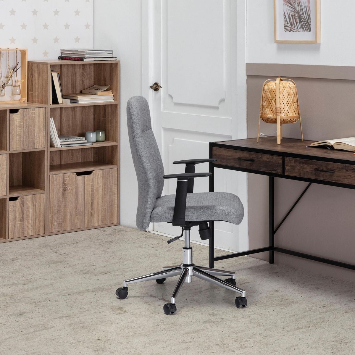 VS VENTA-STOCK Fauteuil de Bureau relevable et reclinable Sam, Tissu Gris Clair