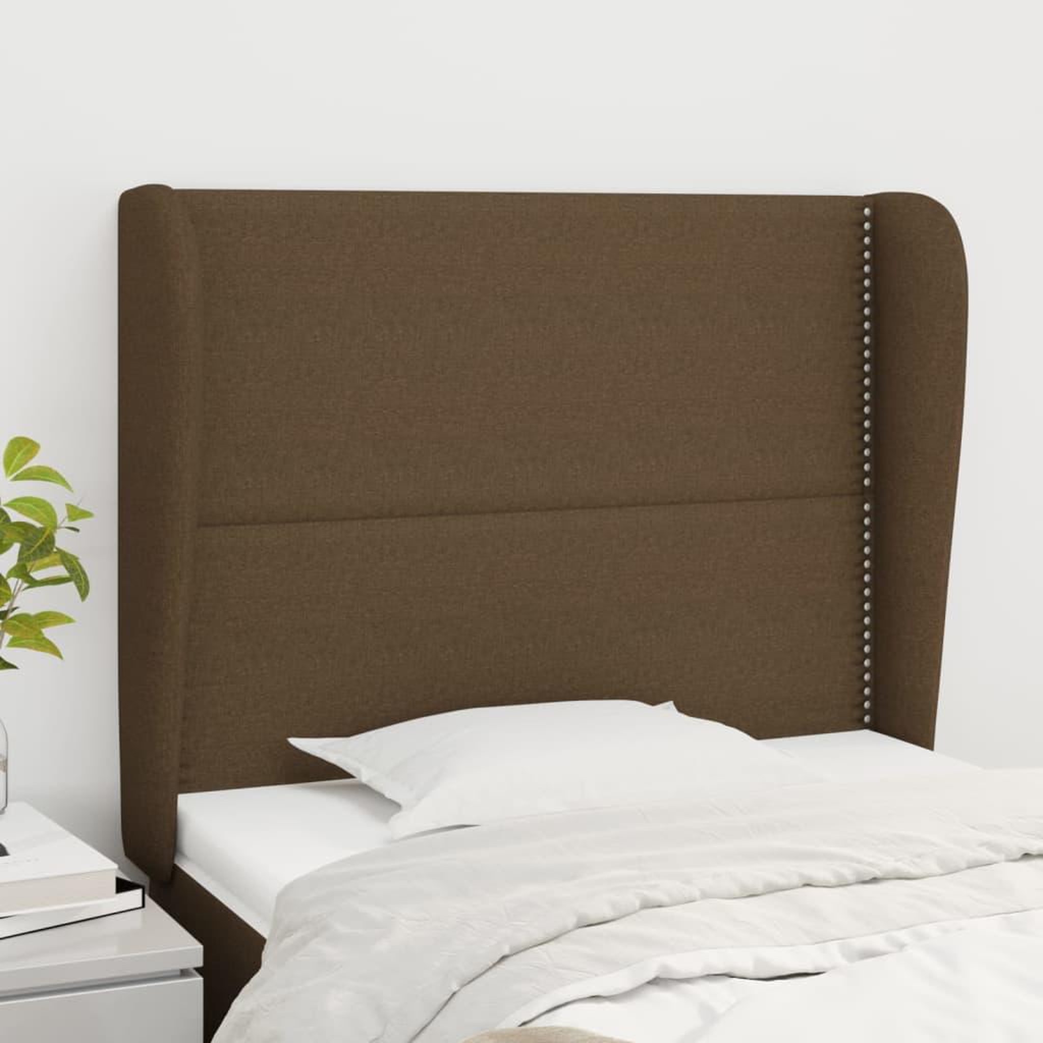 Voir la diapositive 1 : VIDAXL Tete de lit avec oreilles Marron fonce 93x23x118/128 cm Tissu