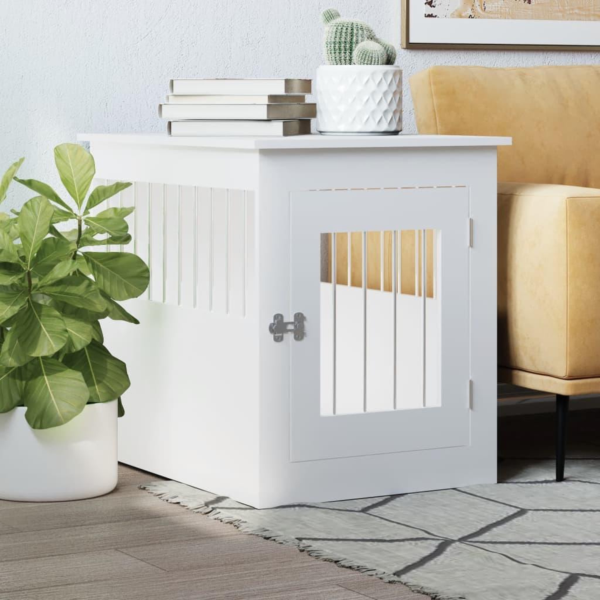 VIDAXL Meuble de cage pour chiens blanc 55x75x65 cm bois d'ingenierie