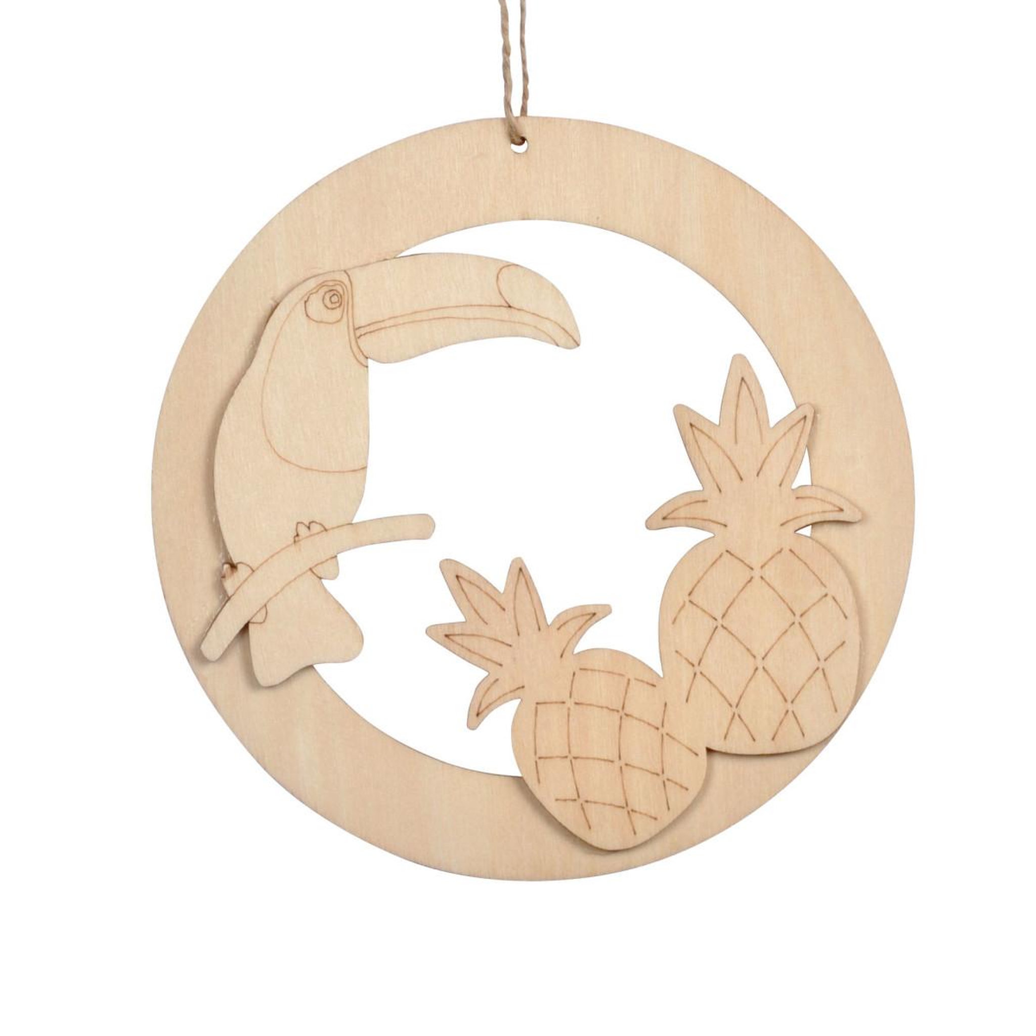 HOMEA Décoration en Bois  Ananas & Toucan  14cm Naturel