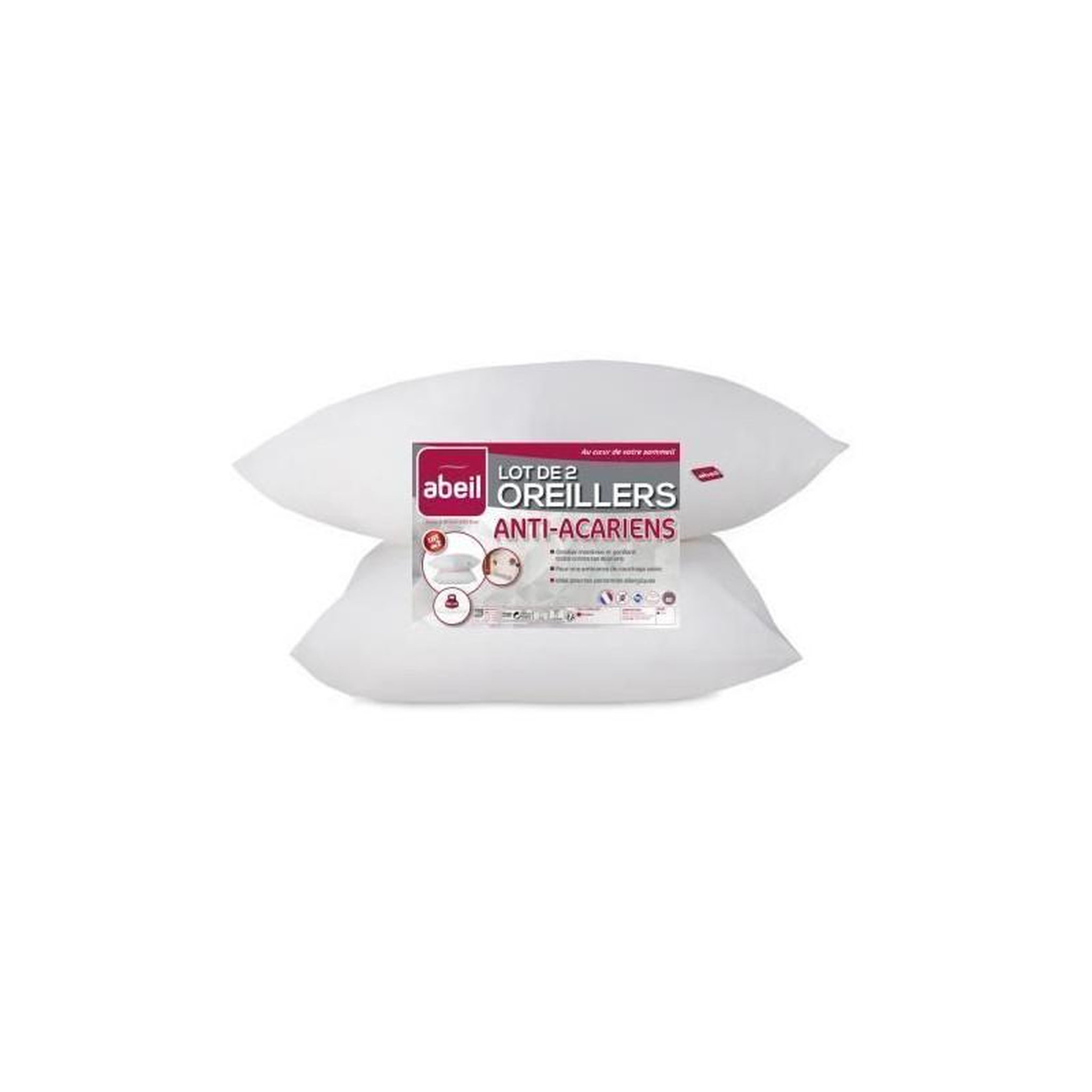 ABEIL ABEIL Lot de 2 Oreillers Anti-Acarien - 60 x 60 cm - Blanc