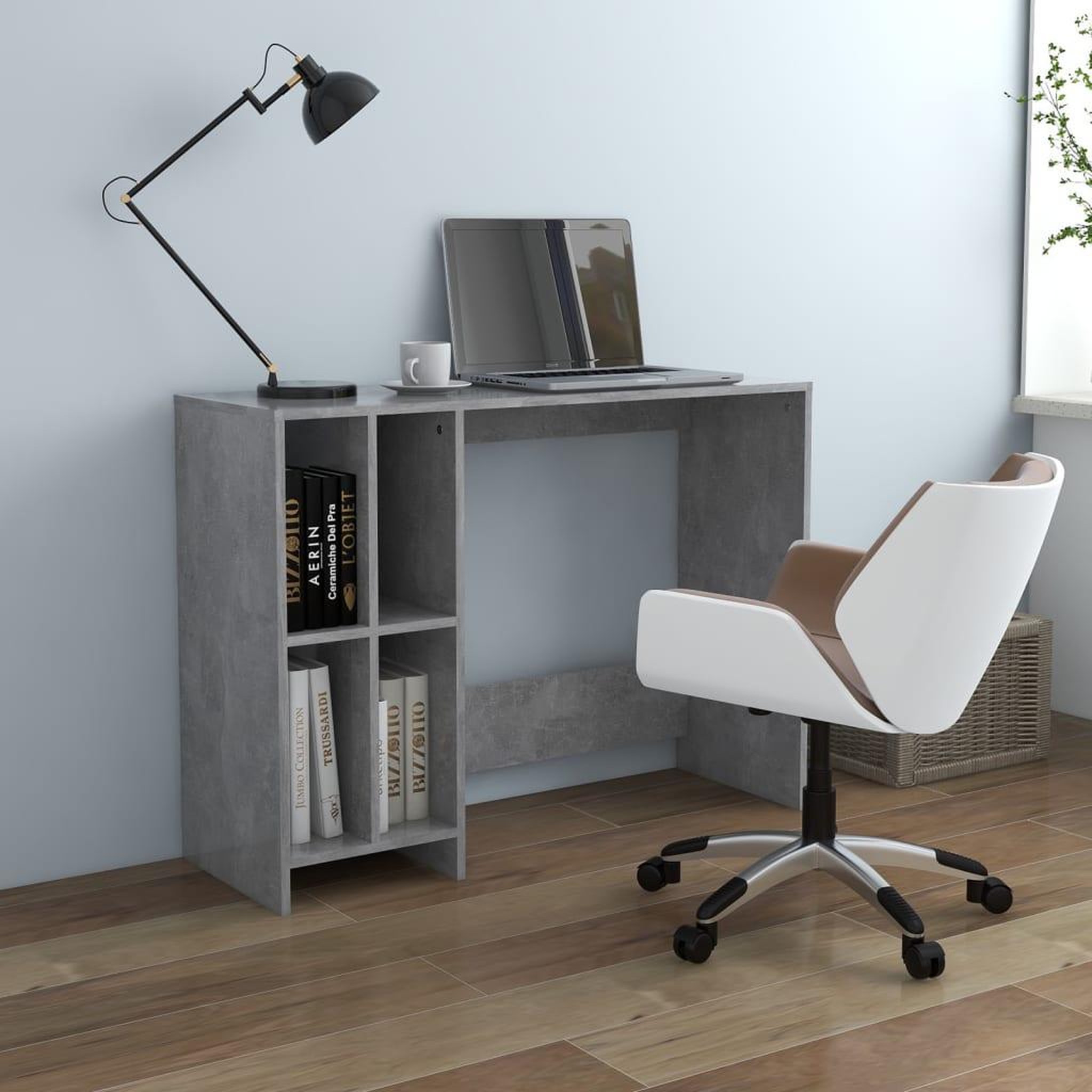 VIDAXL Bureau d'ordinateur portable gris beton bois d'ingenierie