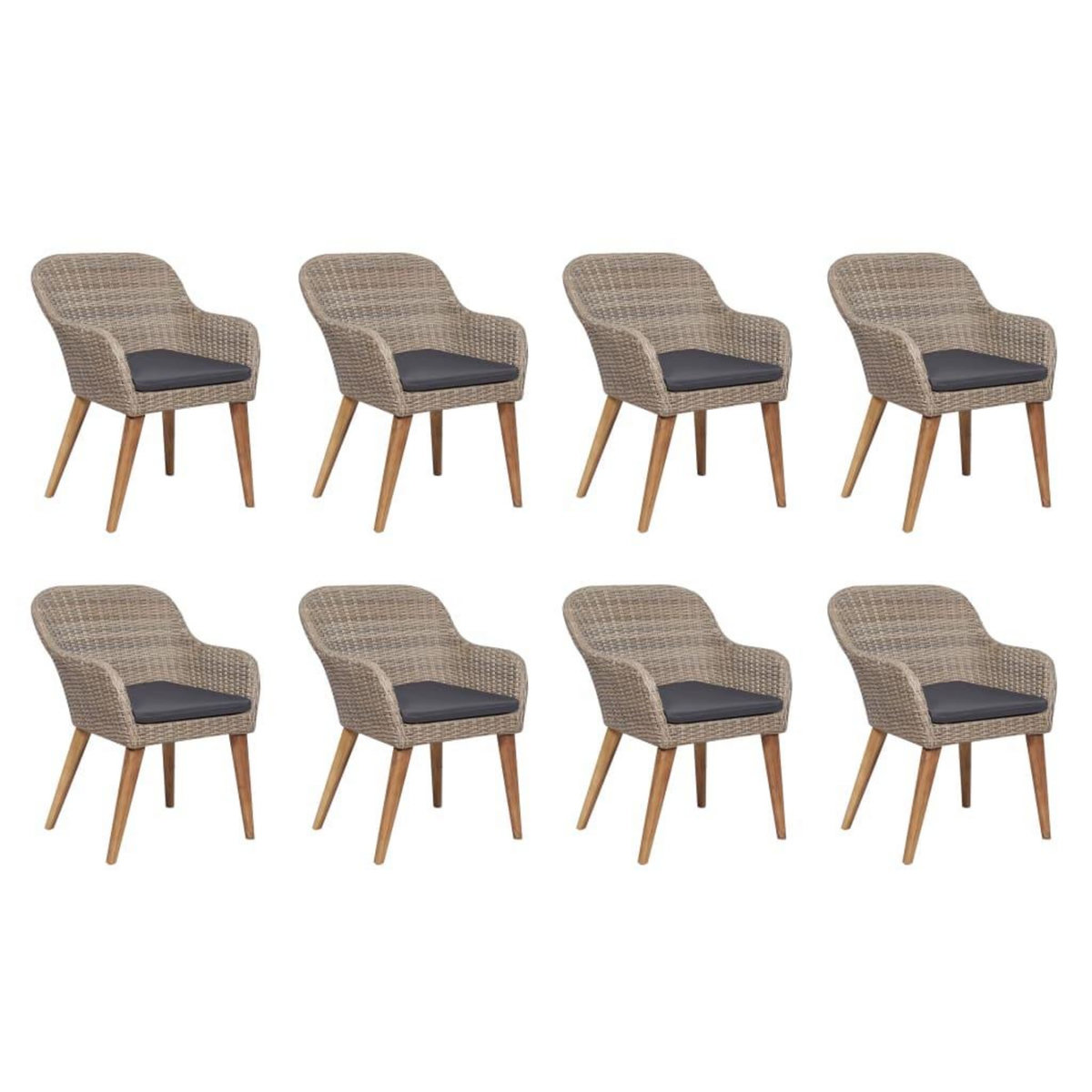 VIDAXL Salon de jardin avec coussins 9 pcs Resine tressee