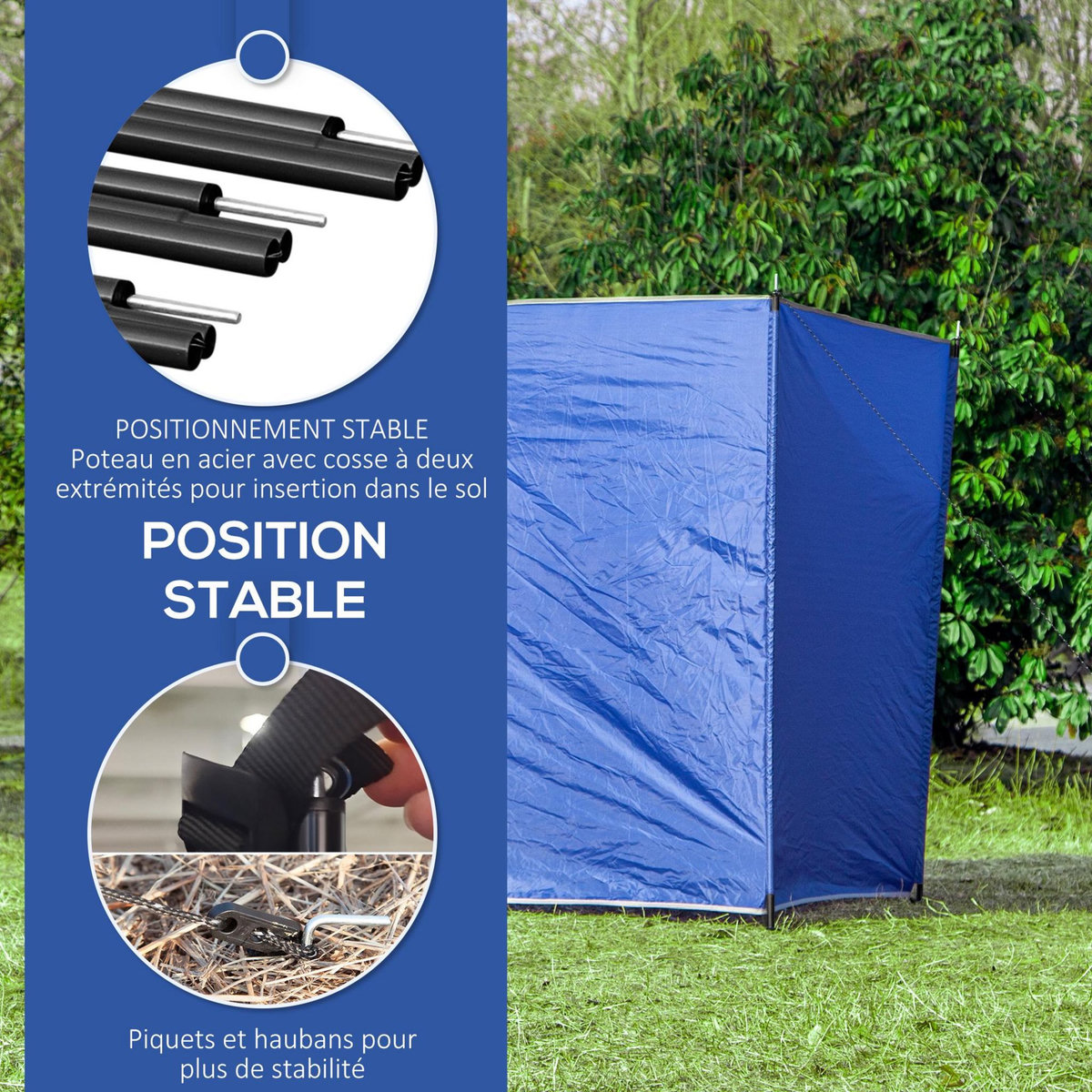 OUTSUNNY Paravent extérieur camping - paravent plage pliable - sac de transport inclus - acier polyester bleu