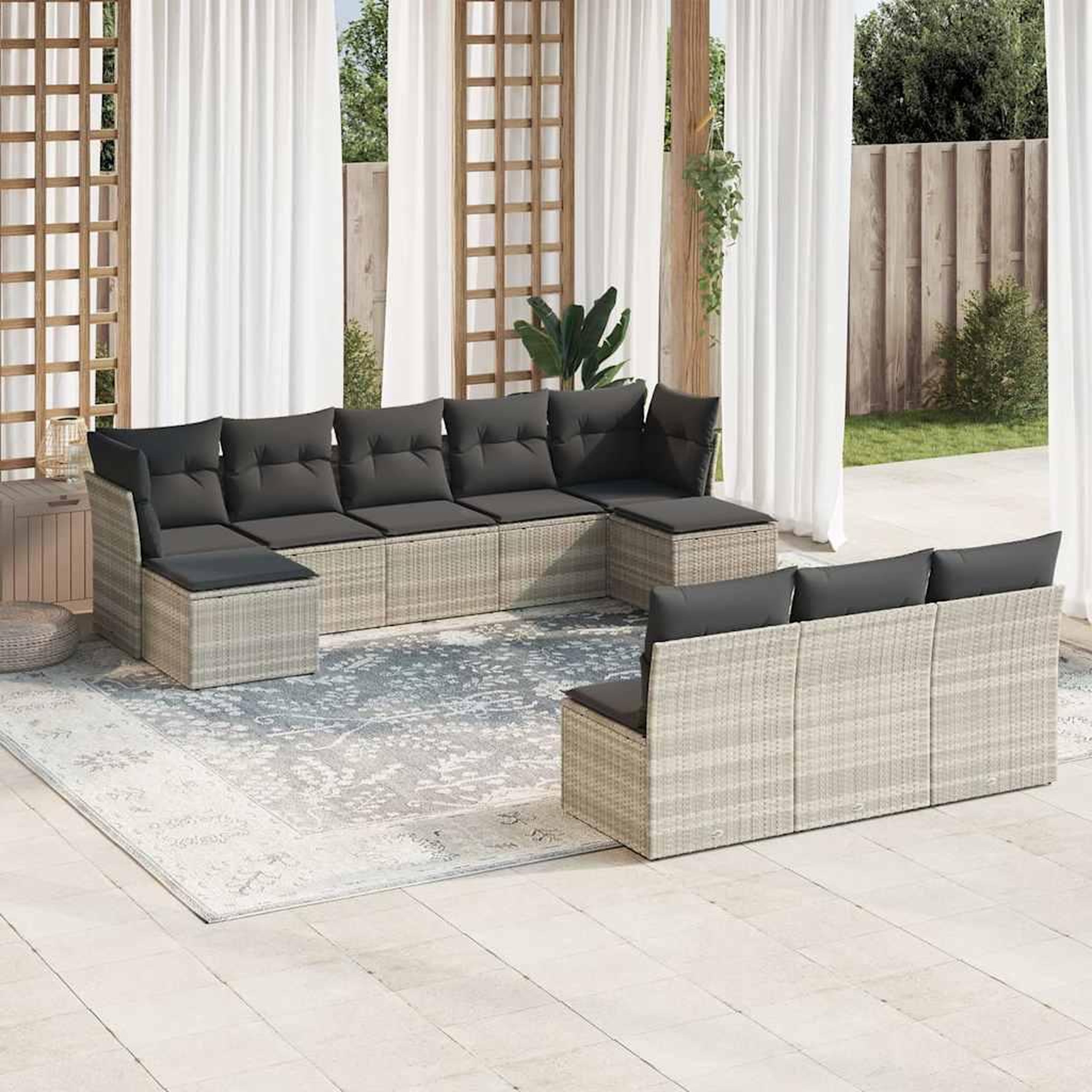 VIDAXL Salon de jardin avec coussins 10 pcs gris clair resine tressee