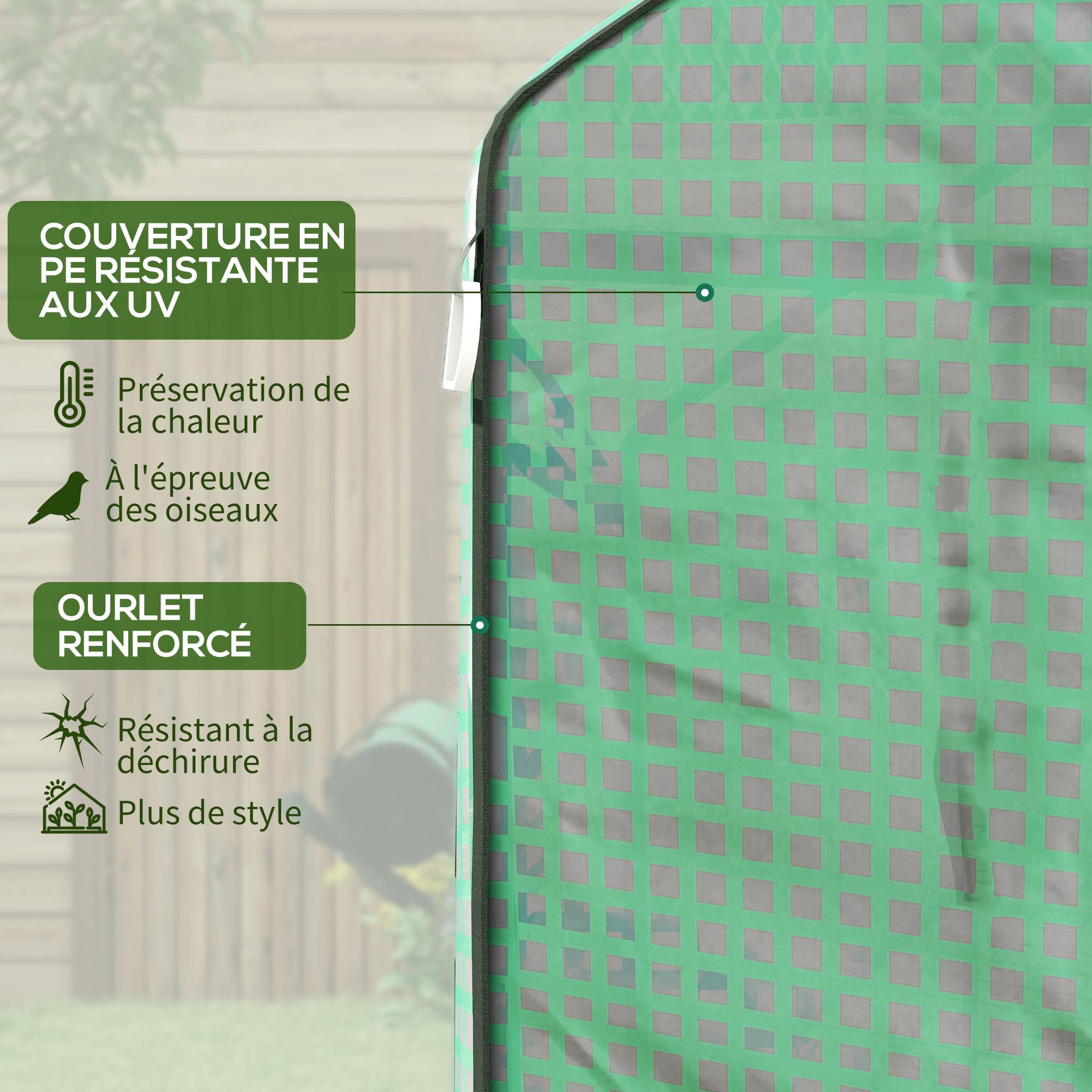 Voir la diapositive 6 : OUTSUNNY Serre de jardin 4 tablettes dim. 1,4l x 1,43l x 1,9h m porte déroulante fenêtre acier pe haute densité vert