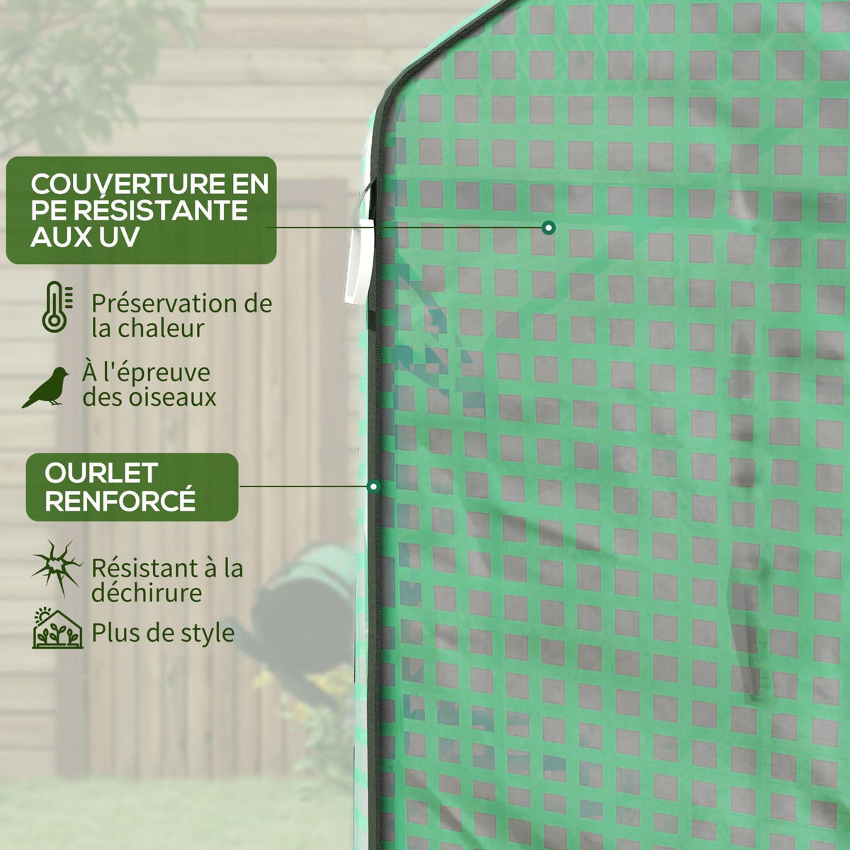 OUTSUNNY Serre de jardin 4 tablettes dim. 1,4L x 1,43l x 1,9H m porte déroulante fenêtre acier PE haute densité vert