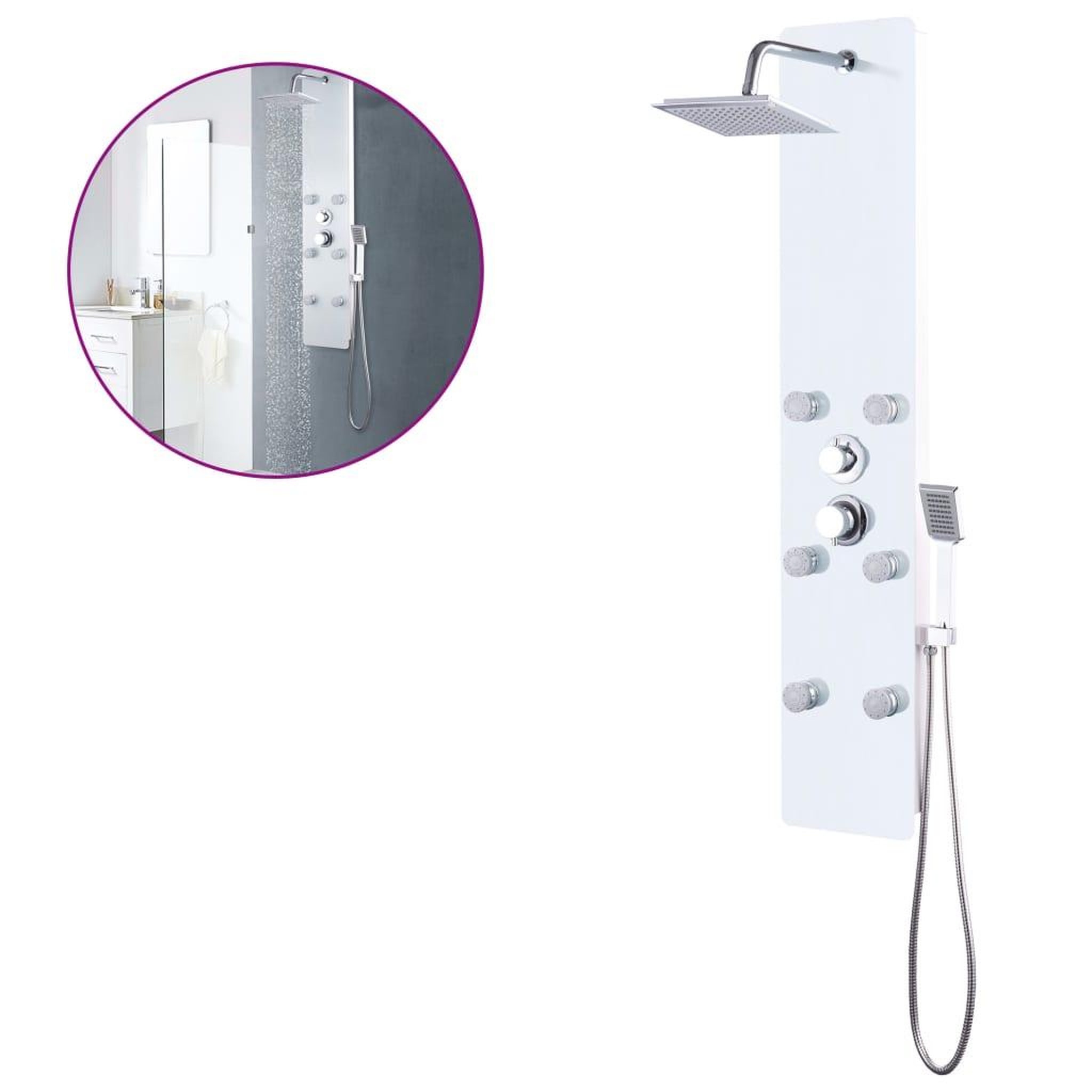Voir la diapositive 2 : VIDAXL Panneau de douche Verre 25 x 44,6 x 130 cm Blanc
