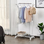 Voir la diapositive 2 : HOMCOM Portant à vêtements sur roulettes - hauteur réglable - 2 patères doubles - acier inox PP blanc
