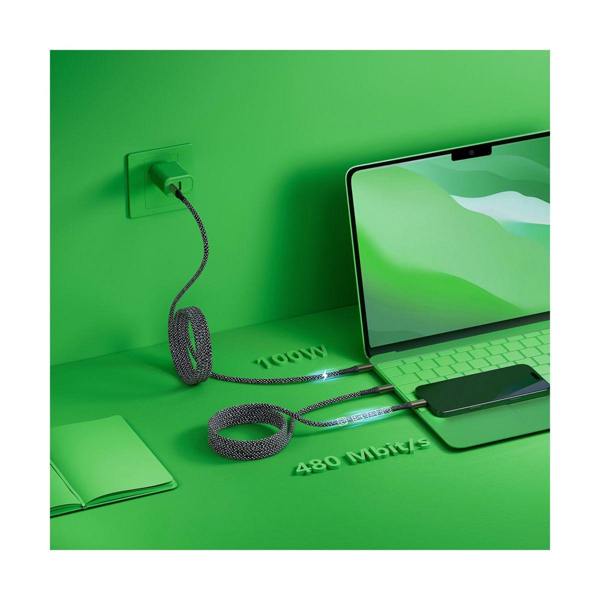 X-moove Câble de charge 100W PowerDelivery matériaux recyclés