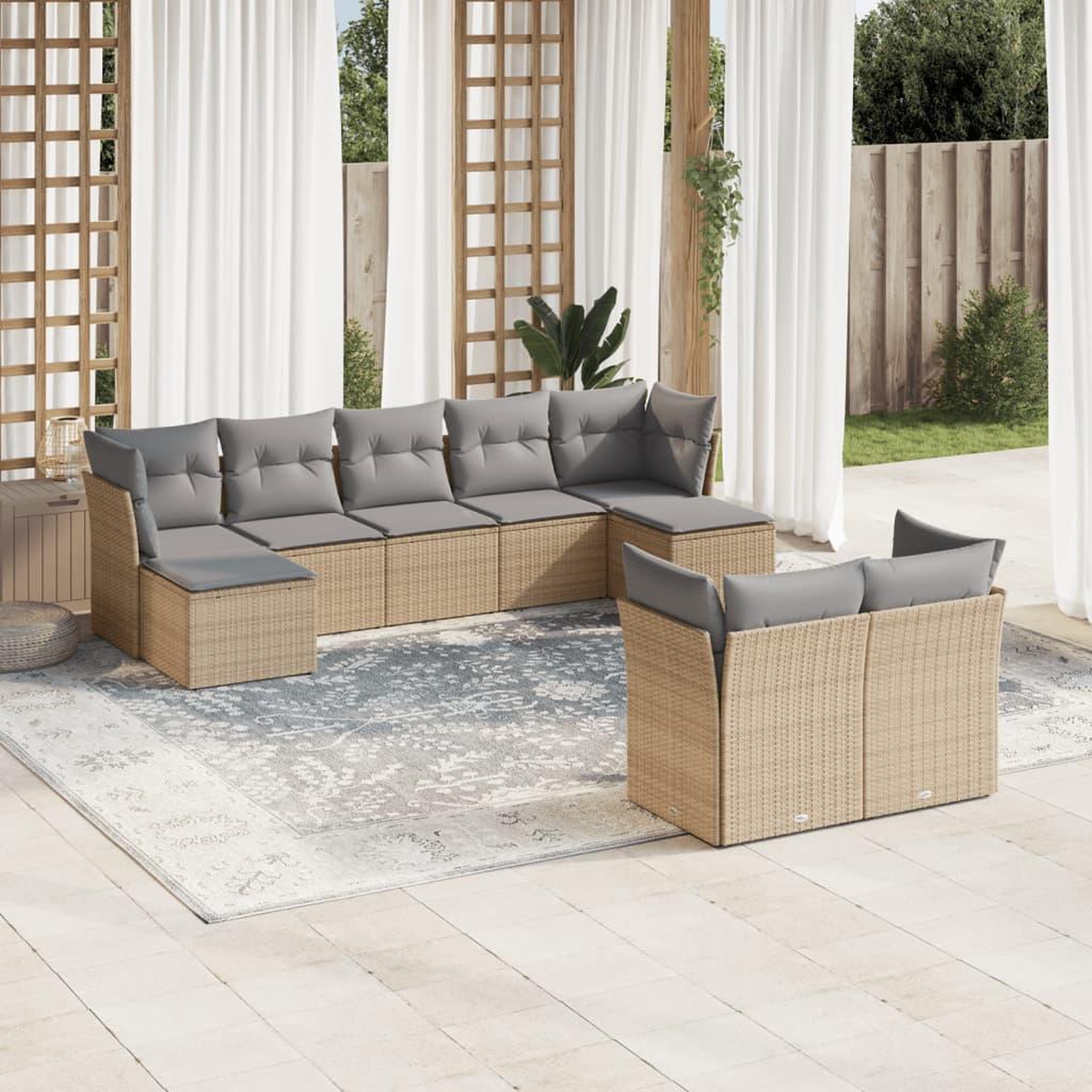 VIDAXL Salon de jardin avec coussins 9 pcs beige resine tressee