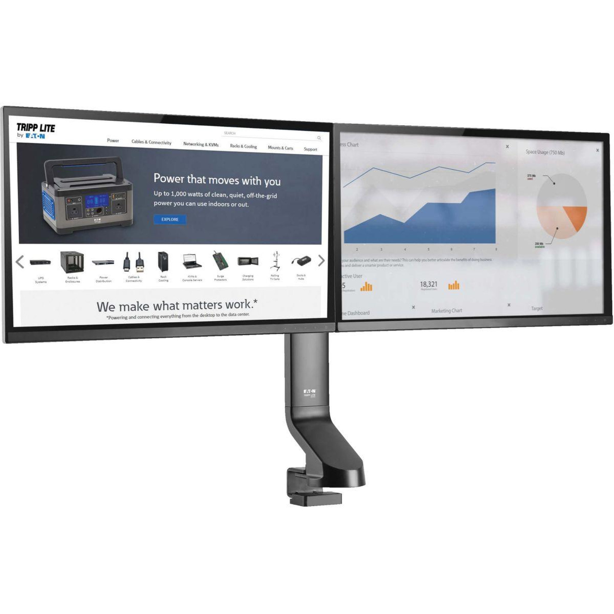 Voir la diapositive 4 : Eaton Support ordinateur portable 2 écrans réglage vertical et bras acier