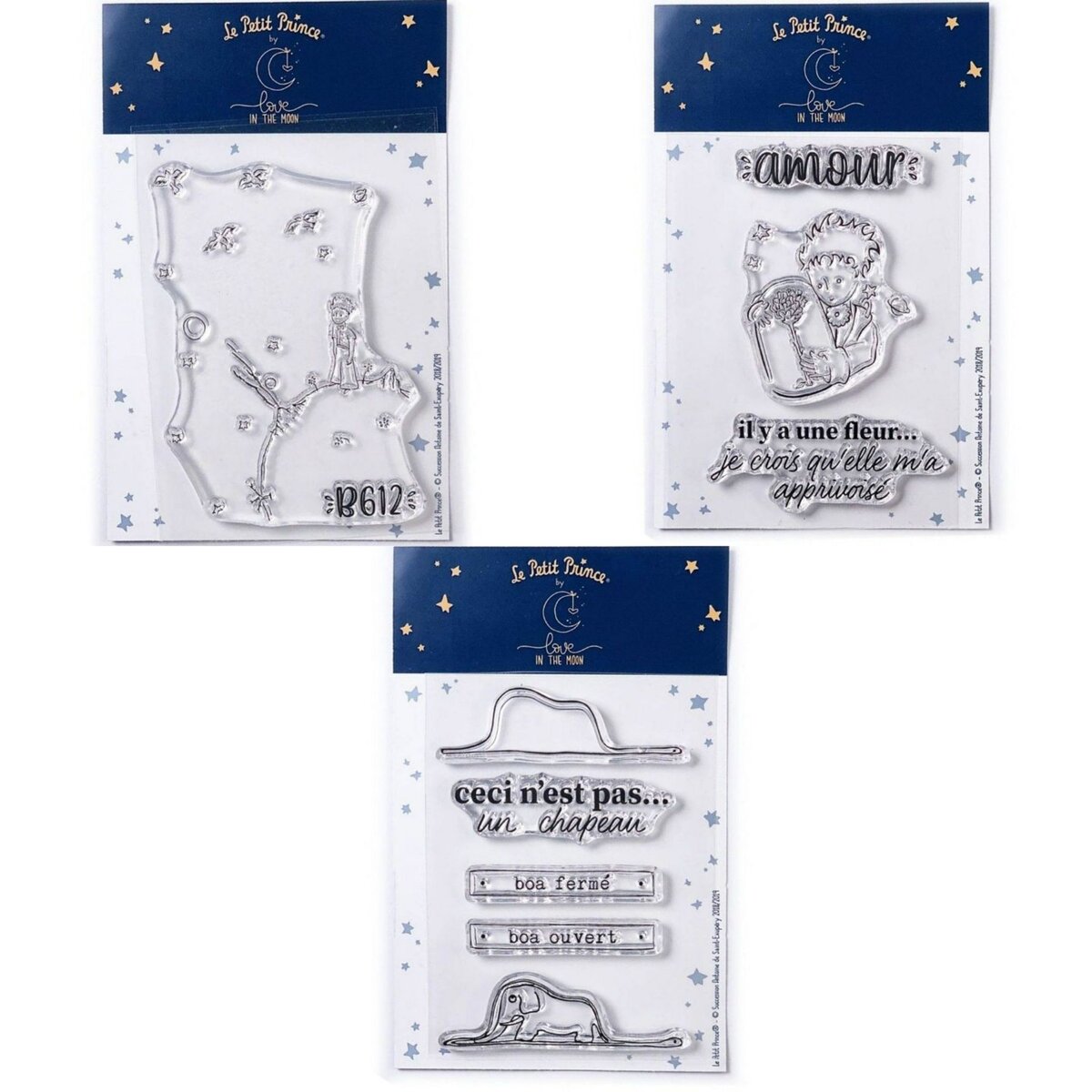  9 Tampons transparents Le Petit Prince et Astéroïd + Fleur + Boa Eléphant