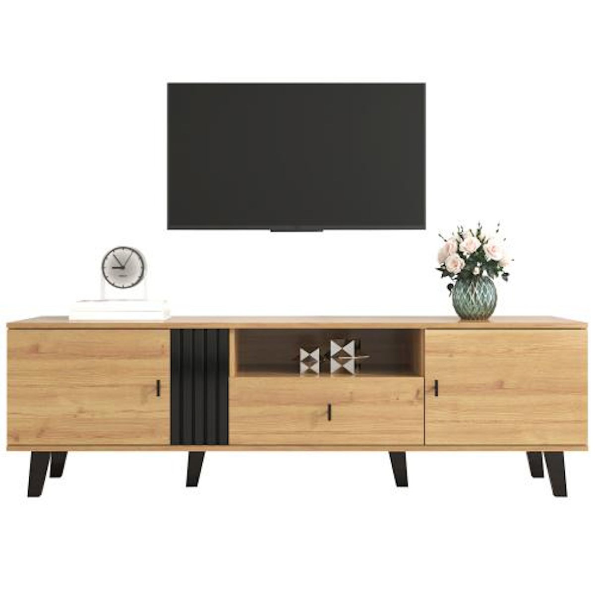 MERAX Meuble tv naturel 170 cm panneau de particules