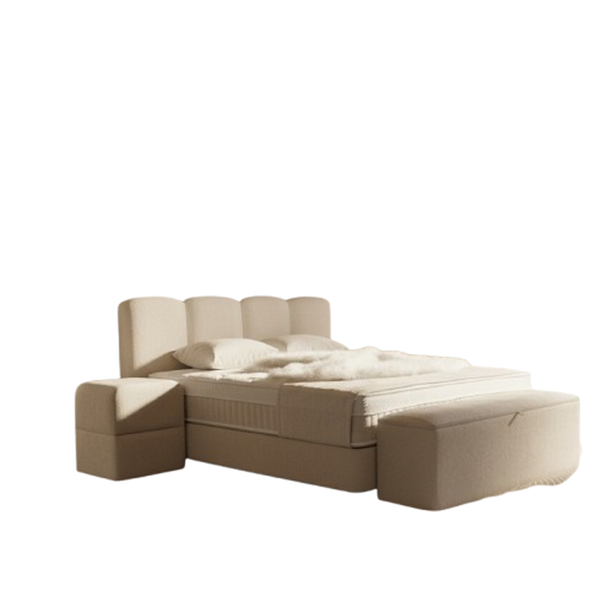 JLC KREATION Lit boxspring coffre 140cm en tissu + matelas + surmatelas amaury
