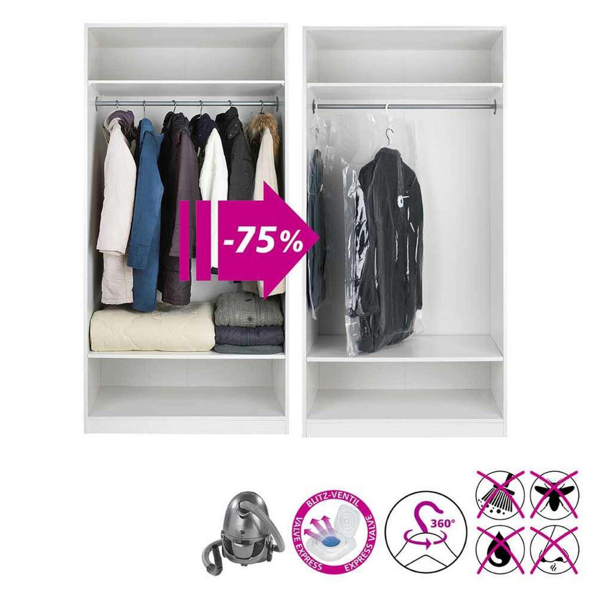 Wenko Housse de rangement sous-vide Taille XL - 145 x 70 cm