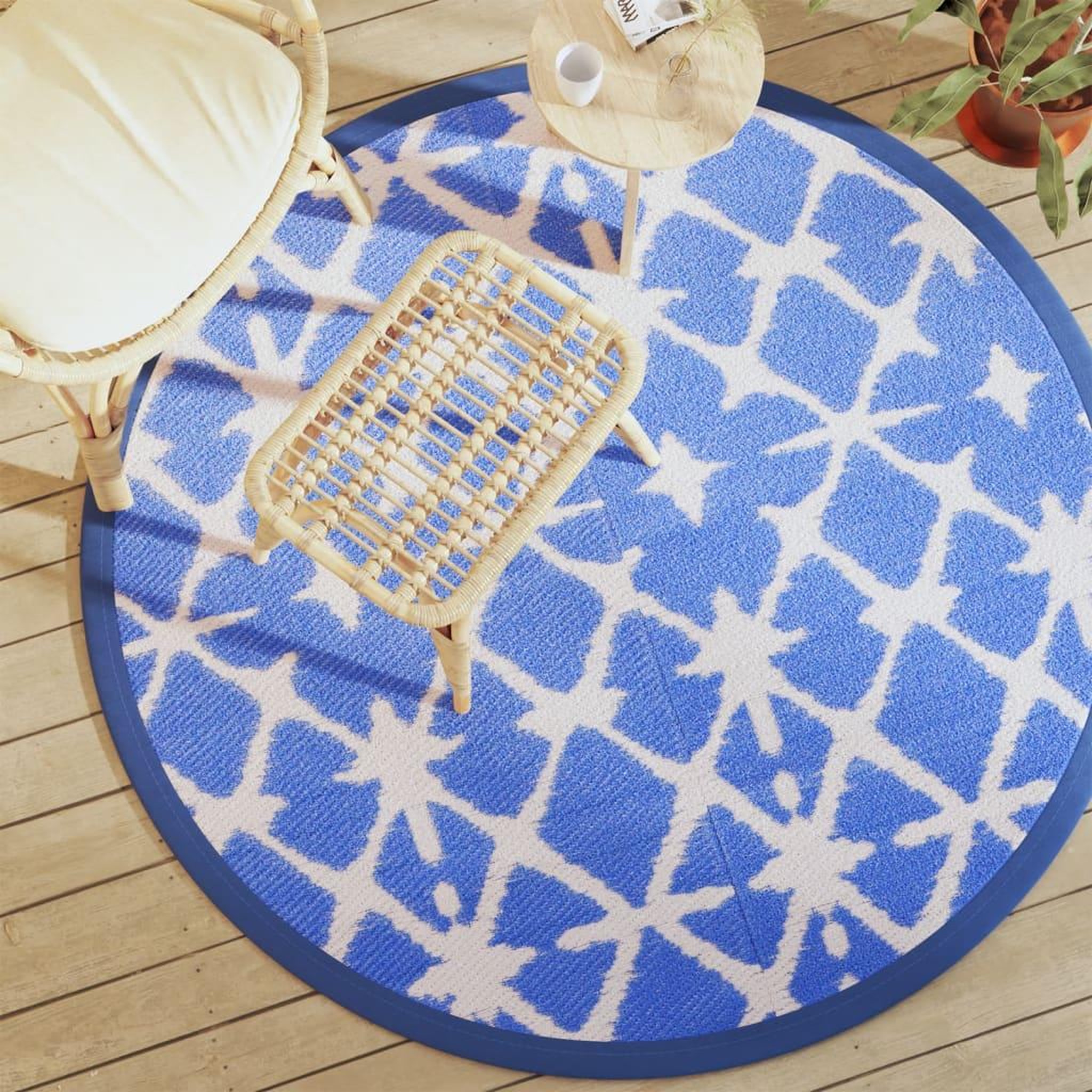 VIDAXL Tapis d'exterieur ARAKIL bleu et blanc Ø160 cm PP