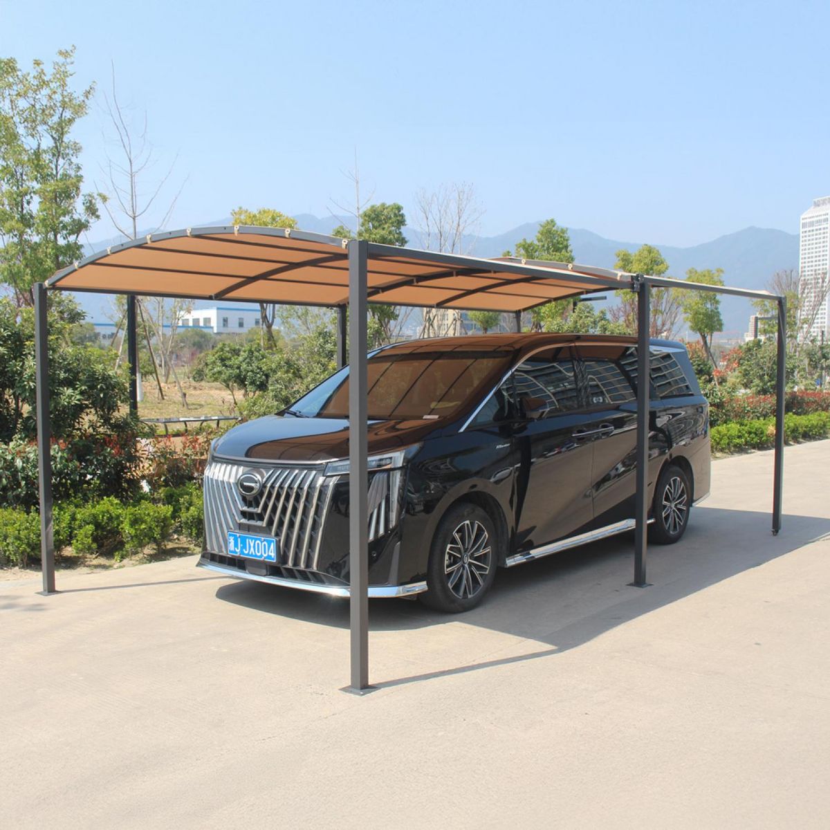CONCEPT USINE Pergola coulissante extensible et carport 9m² jusqu'à 16m² gris et beige ICARIA