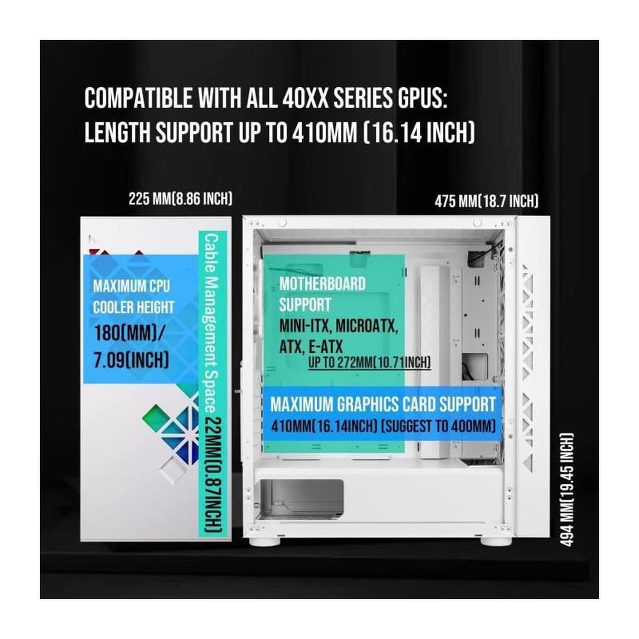Voir la diapositive 4 : BitFenix Boitier PC sans alimentation - BITFENIX Tracery ARGB (Blanc) - Moyen tour - Format E-ATX