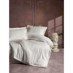 GENERIQUE Parure de lit - 1 housse de couette 140 x 200cm + 1 taies d'oreiller 60 x 60 cm - Satin - Imprimé rayures Ecru