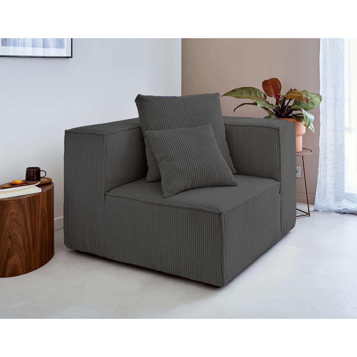 LISA DESIGN Colombine - module d'assise d'angle réversible - en velours côtelé