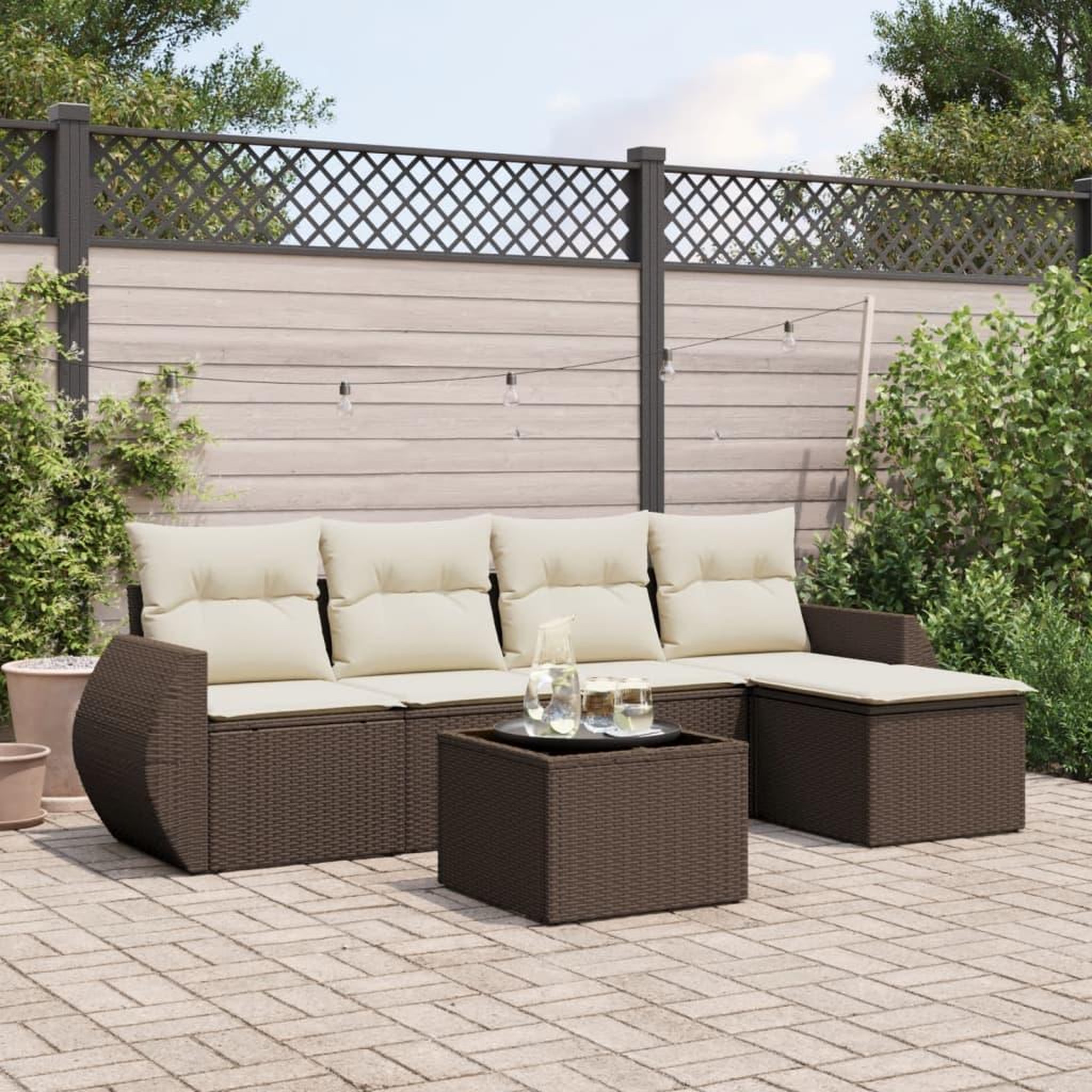 VIDAXL Salon de jardin avec coussins 6 pcs marron resine tressee