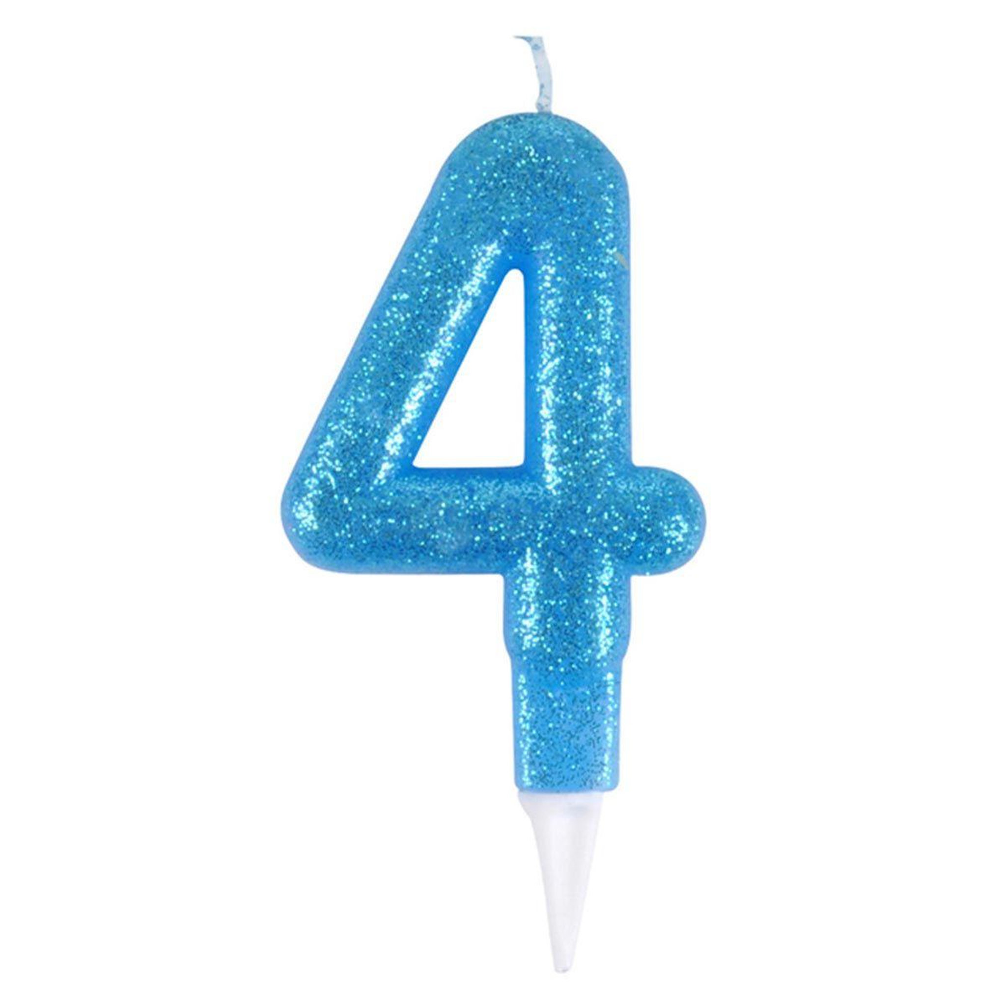 HOMEA Bougie d'Anniversaire Paillette  Chiffre 4  7cm Bleu
