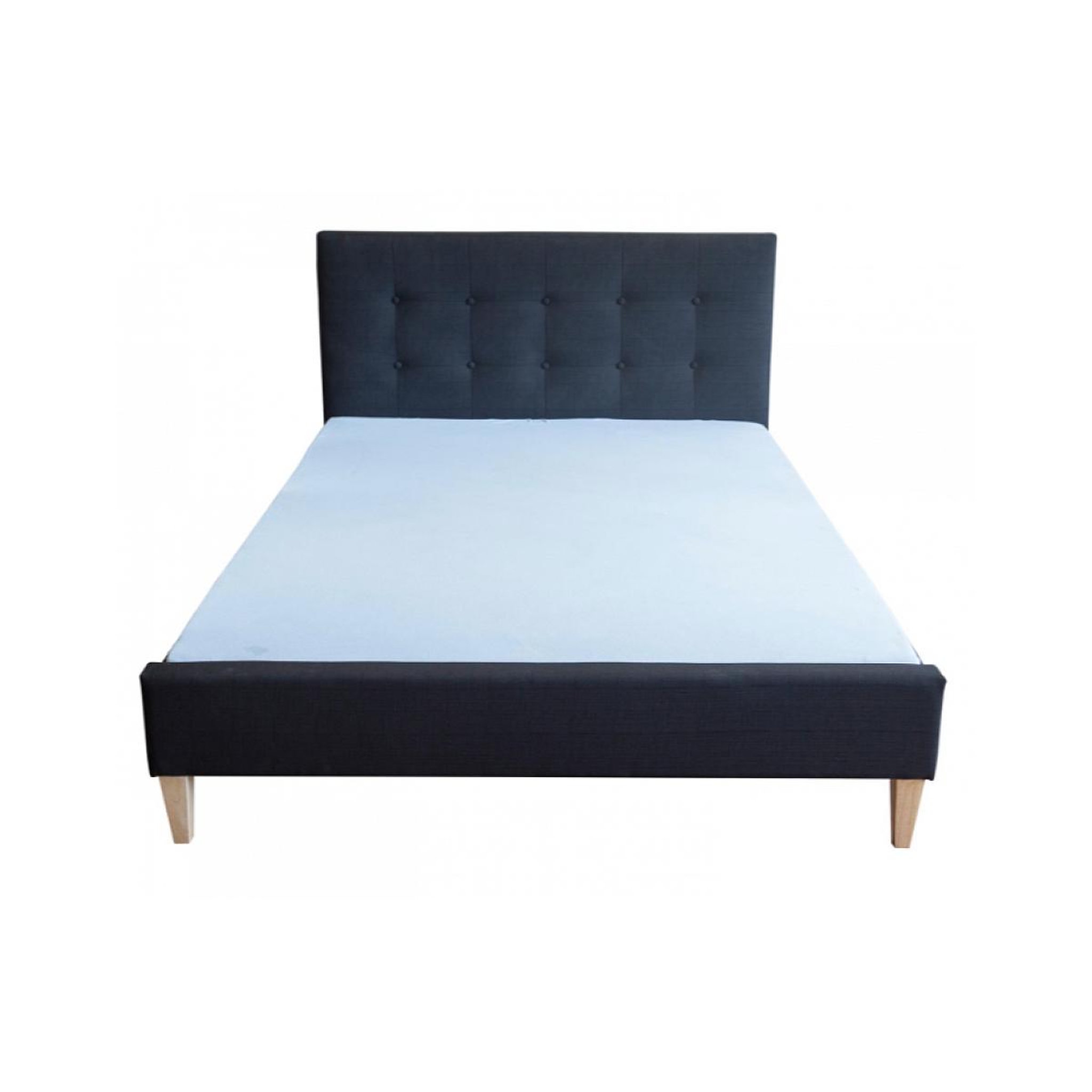 Voir la diapositive 2 : HomeStyle4U Lit double rembourré en tissu noir 140 x 200 cm - Élégance et confort pour votre chambre