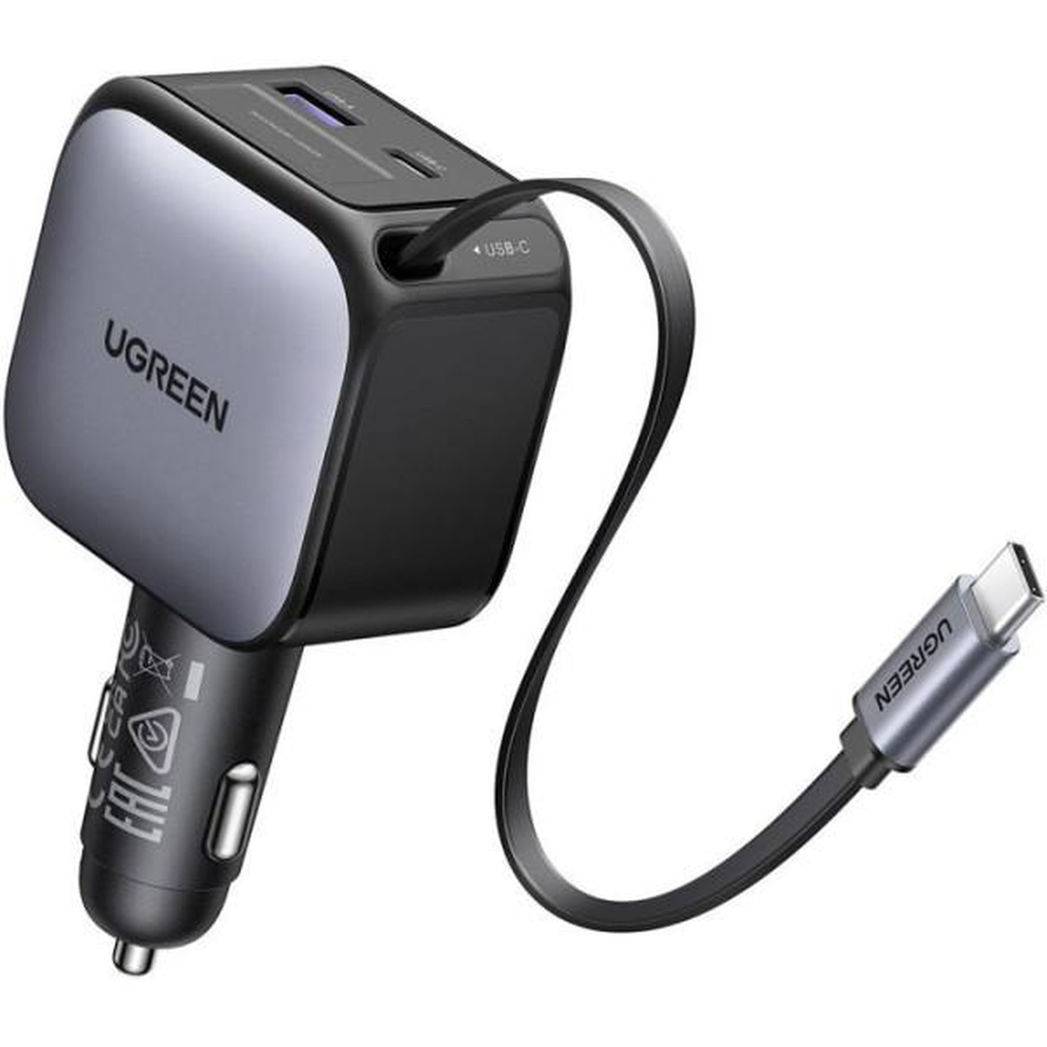 UGREEN Chargeur voiture - UGREEN - 90W - USB-A et USB-C - Rétractable - Noir