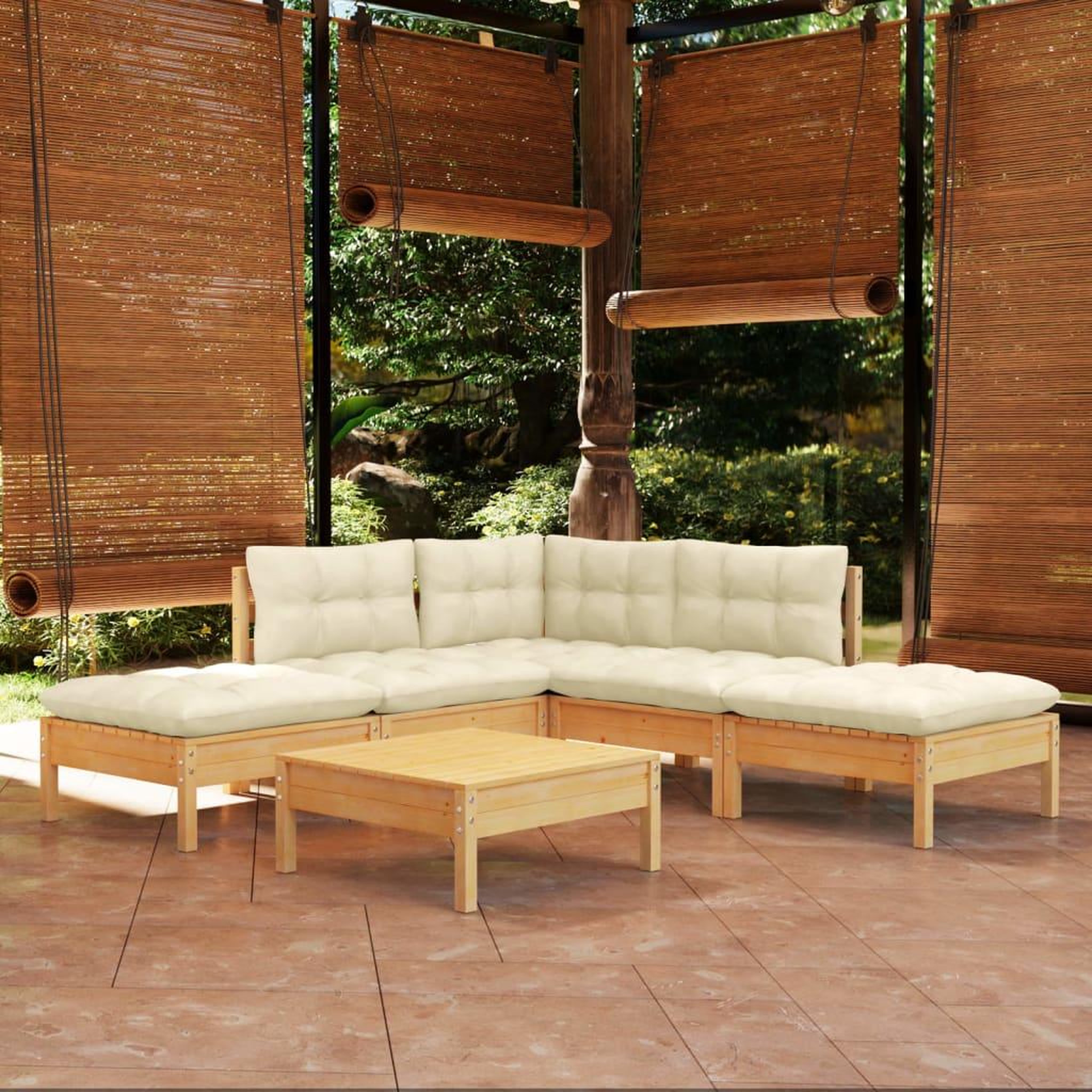Voir la diapositive 1 : VIDAXL Salon de jardin 6 pcs avec coussins creme bois de pin