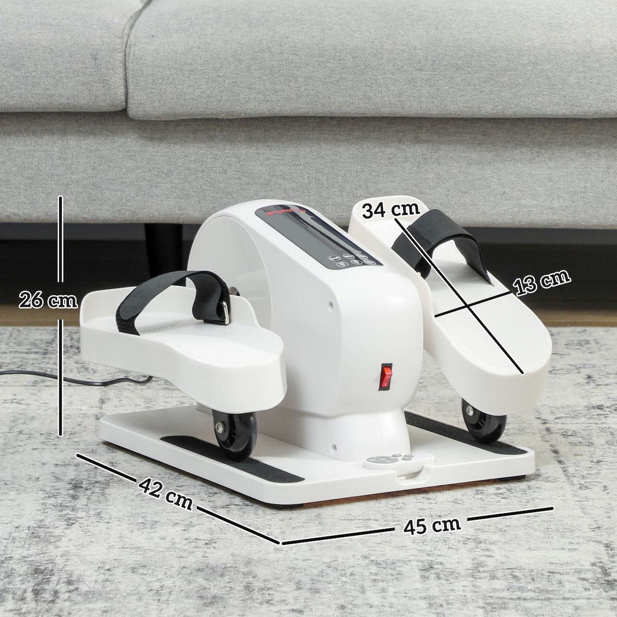 HOMCOM Mini vélo elliptique électrique - résistance réglable, compteur LCD - télécommande - noir blanc