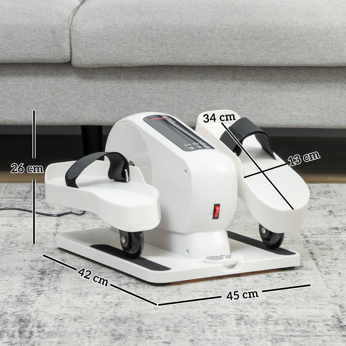 HOMCOM Mini vélo elliptique électrique - résistance réglable, compteur LCD - télécommande - noir blanc