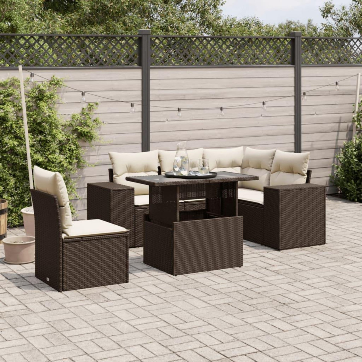 VIDAXL Salon de jardin avec coussins 6 pcs marron resine tressee