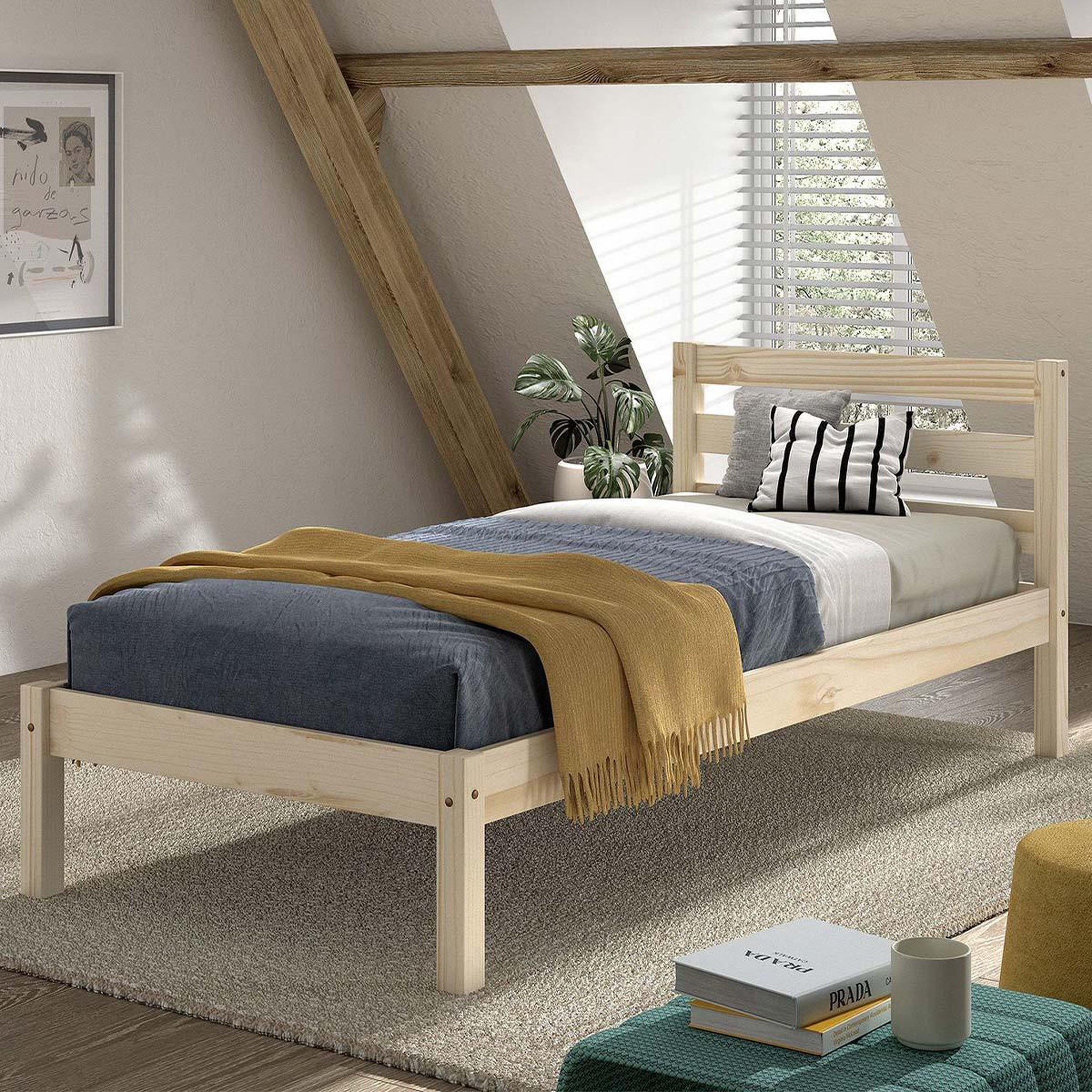 Voir la diapositive 4 : Paris Prix Lit enfant scandinave  pino  90x200cm naturel