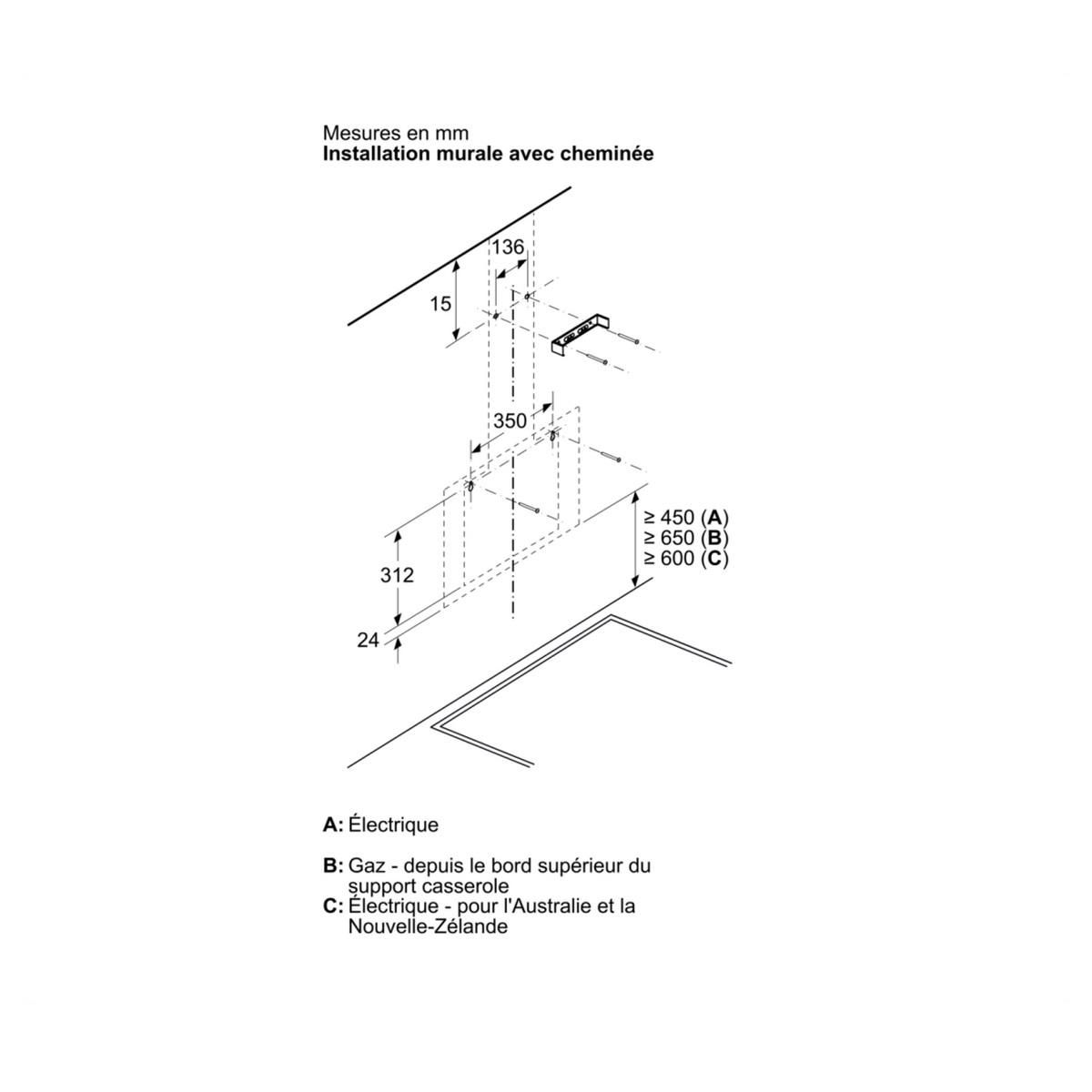 BOSCH Hotte décorative inclinée 80cm 550m3/h noir - DWK85DK60