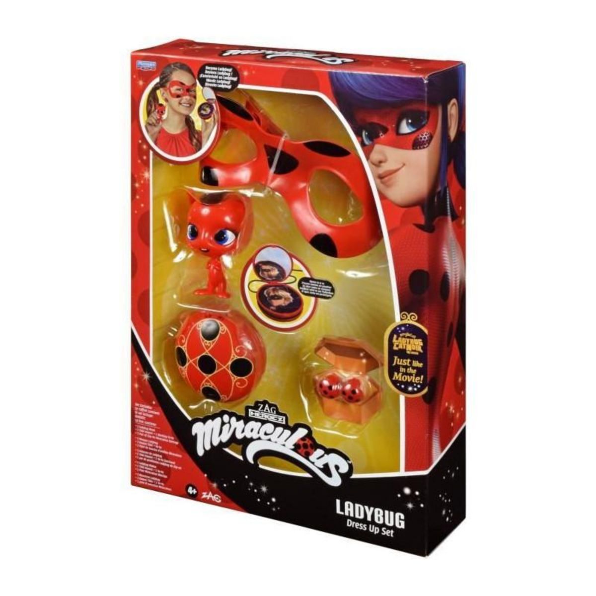 BANDAI Déguisement Ladybug - Masque Yoyo Miroir Boucles d'oreilles Kwami Tikki - BANDAI - Miraculous Ladybug - Set de transformation