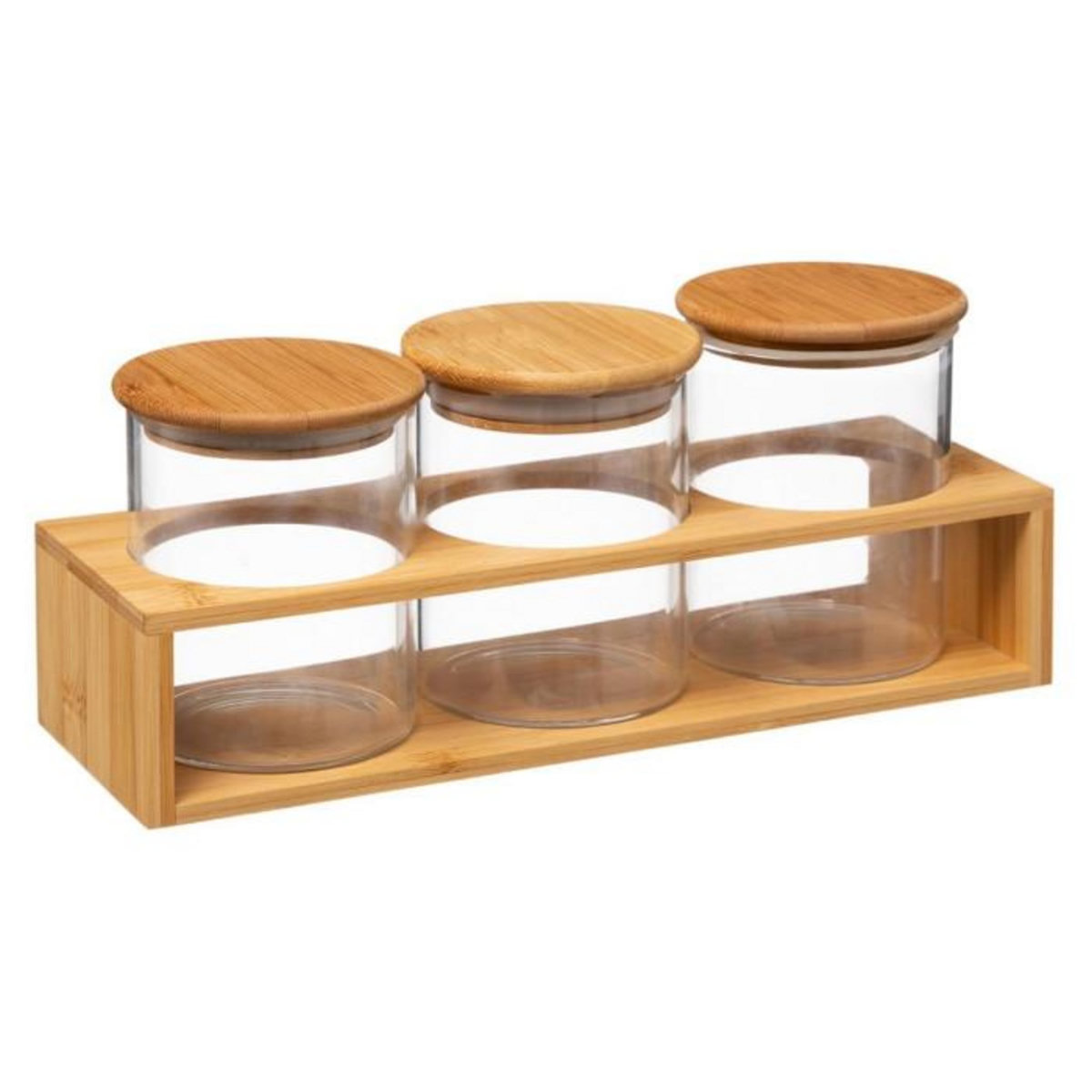 FIVE Lot de 3 Bocaux en Verre  Bambou  0,47L Naturel