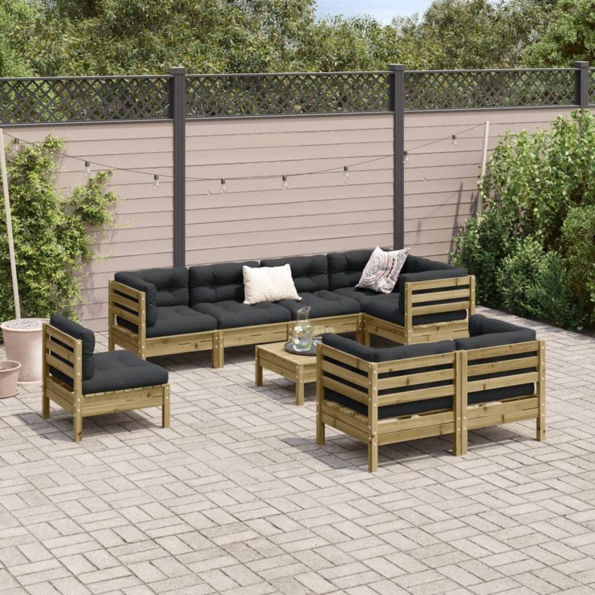 VIDAXL Salon de jardin 9 pcs avec coussins bois de pin impregne