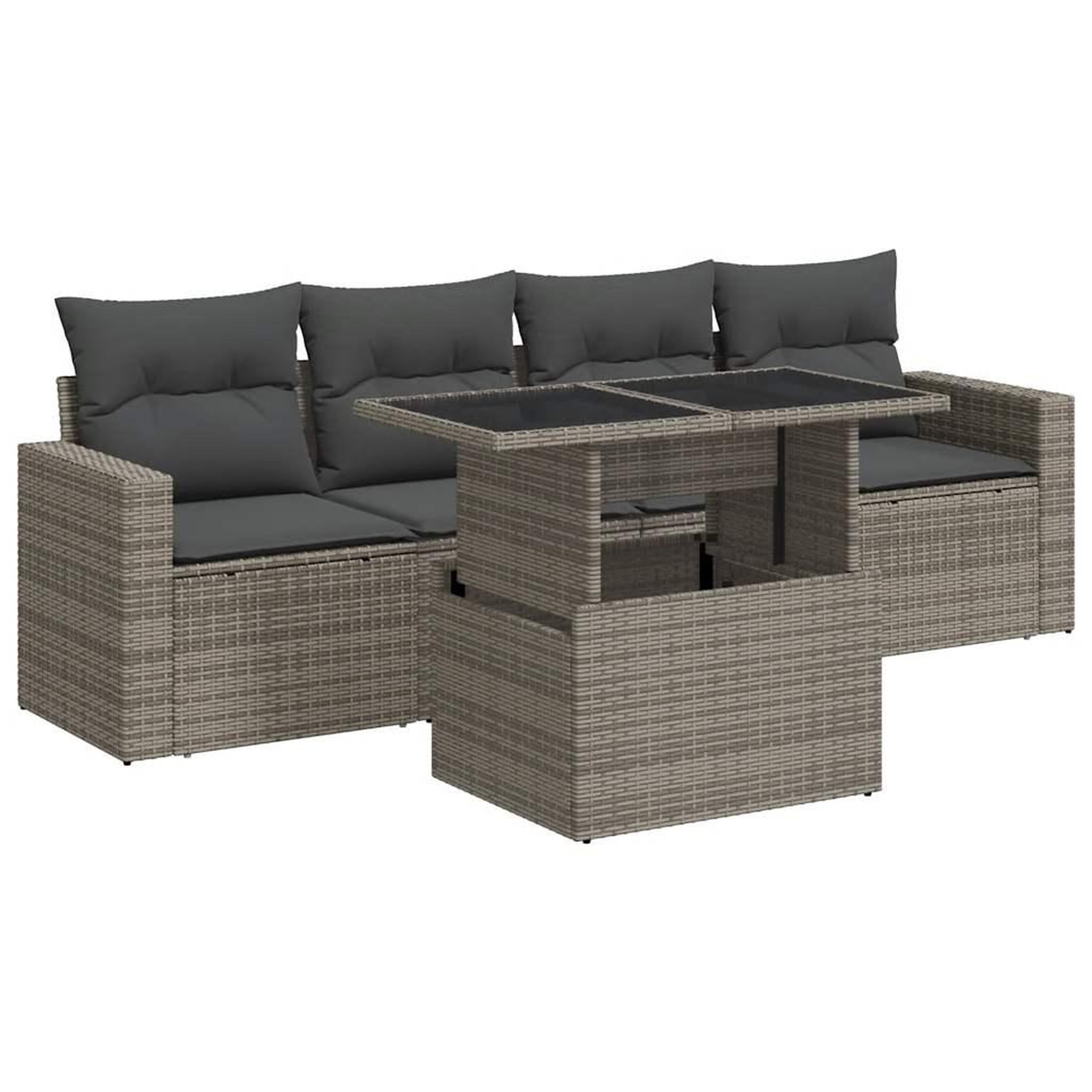 Voir la diapositive 2 : VIDAXL Salon de jardin 5 pcs avec coussins gris resine tressee