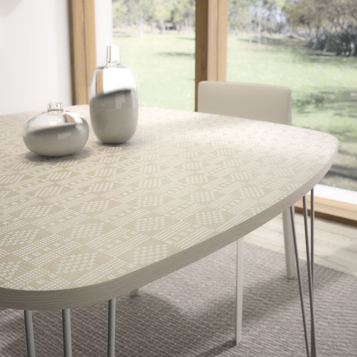 Table de séjour carrée pieds fil métal blanc L115cm GIN 