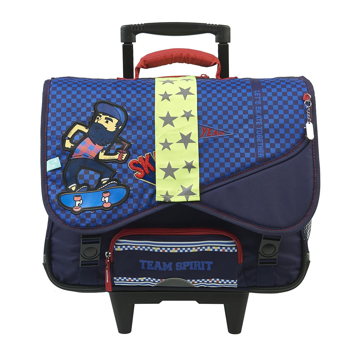 AUCHAN Cartable à roulettes bleu SKATE avec leds