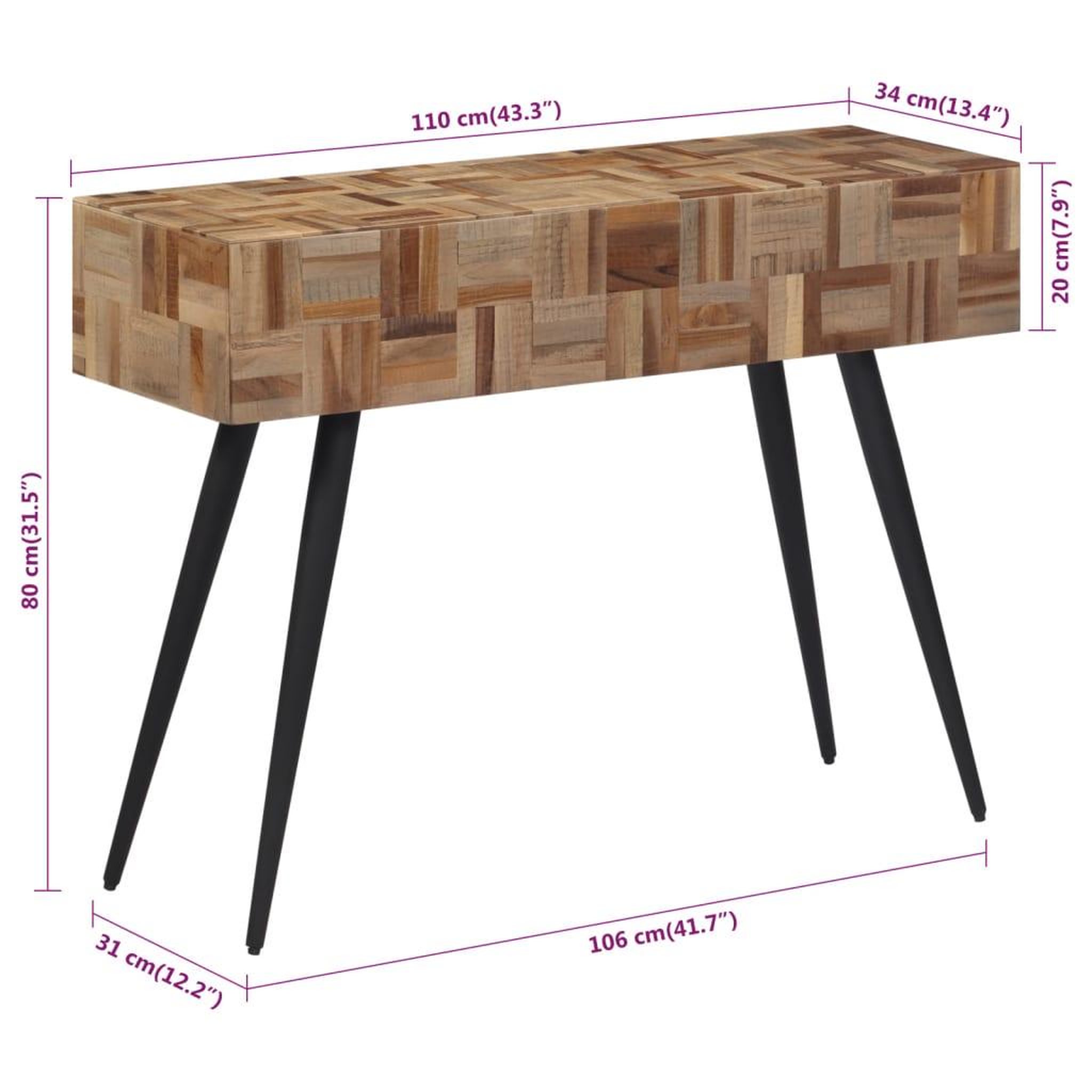 Voir la diapositive 6 : VIDAXL Table console 110x34x80 cm teck de recuperation massif