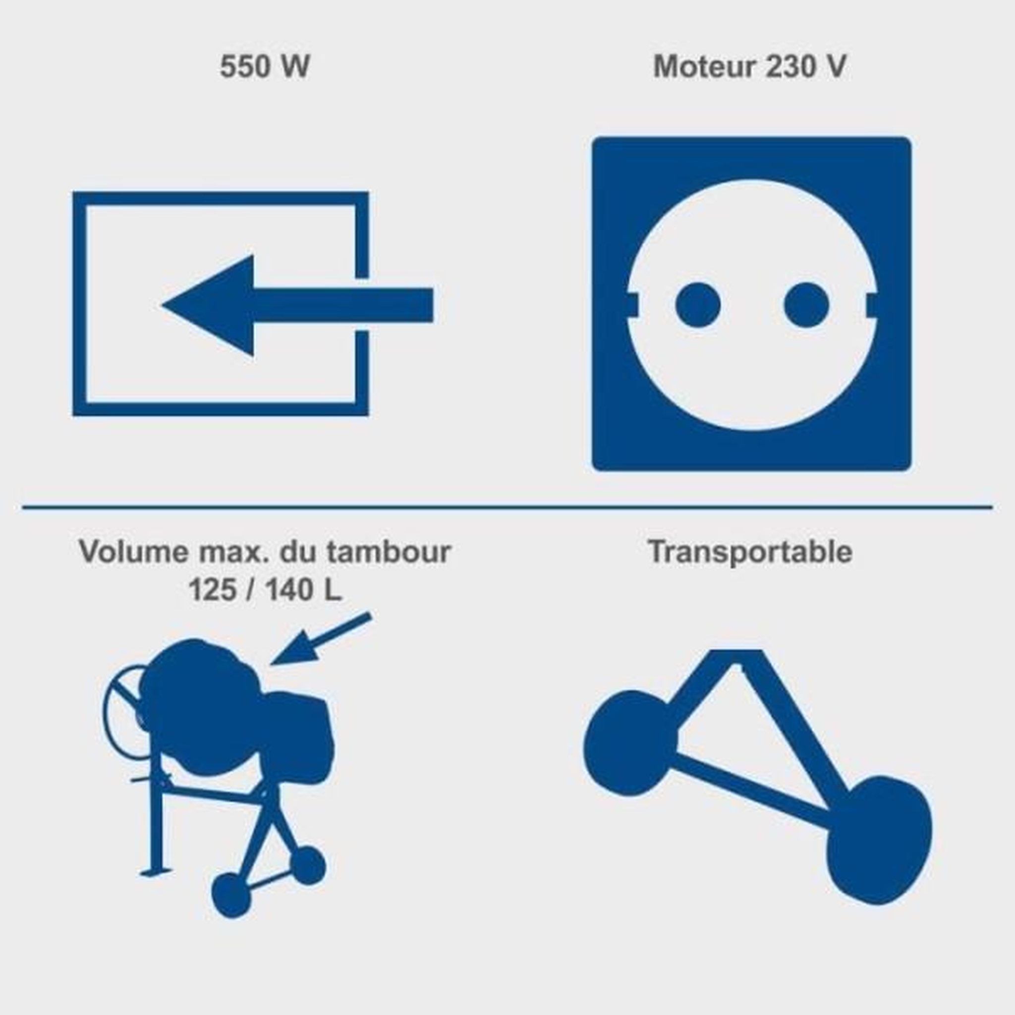 Voir la diapositive 3 : SCHEPPACH Bétonniere électrique SCHEPPACH MIX140 - Capacité 140L - Roues et volant de basculement