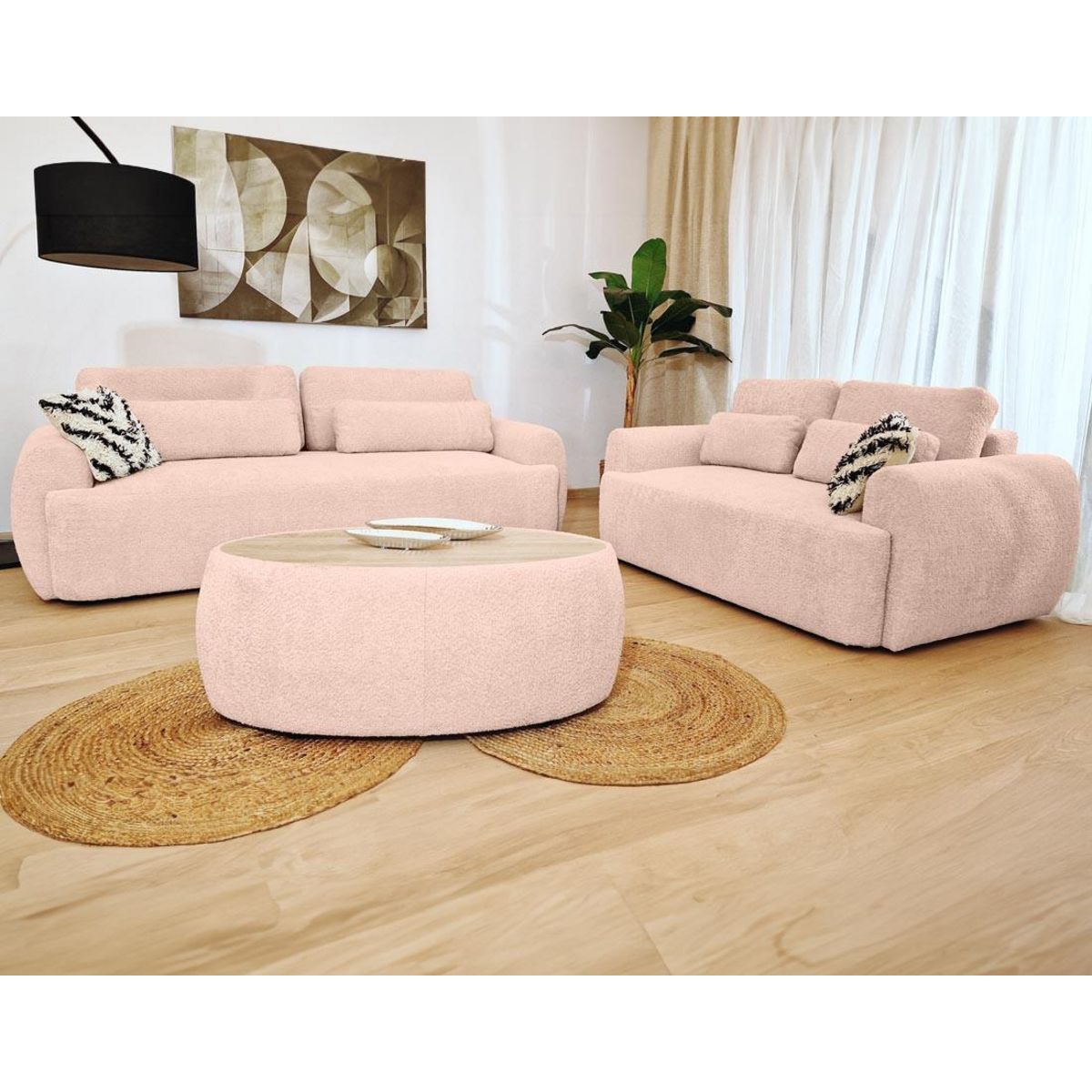 BEST MOBILIER Mahina - canapé droit 3 places - convertible avec coffre - en tissu bouclette