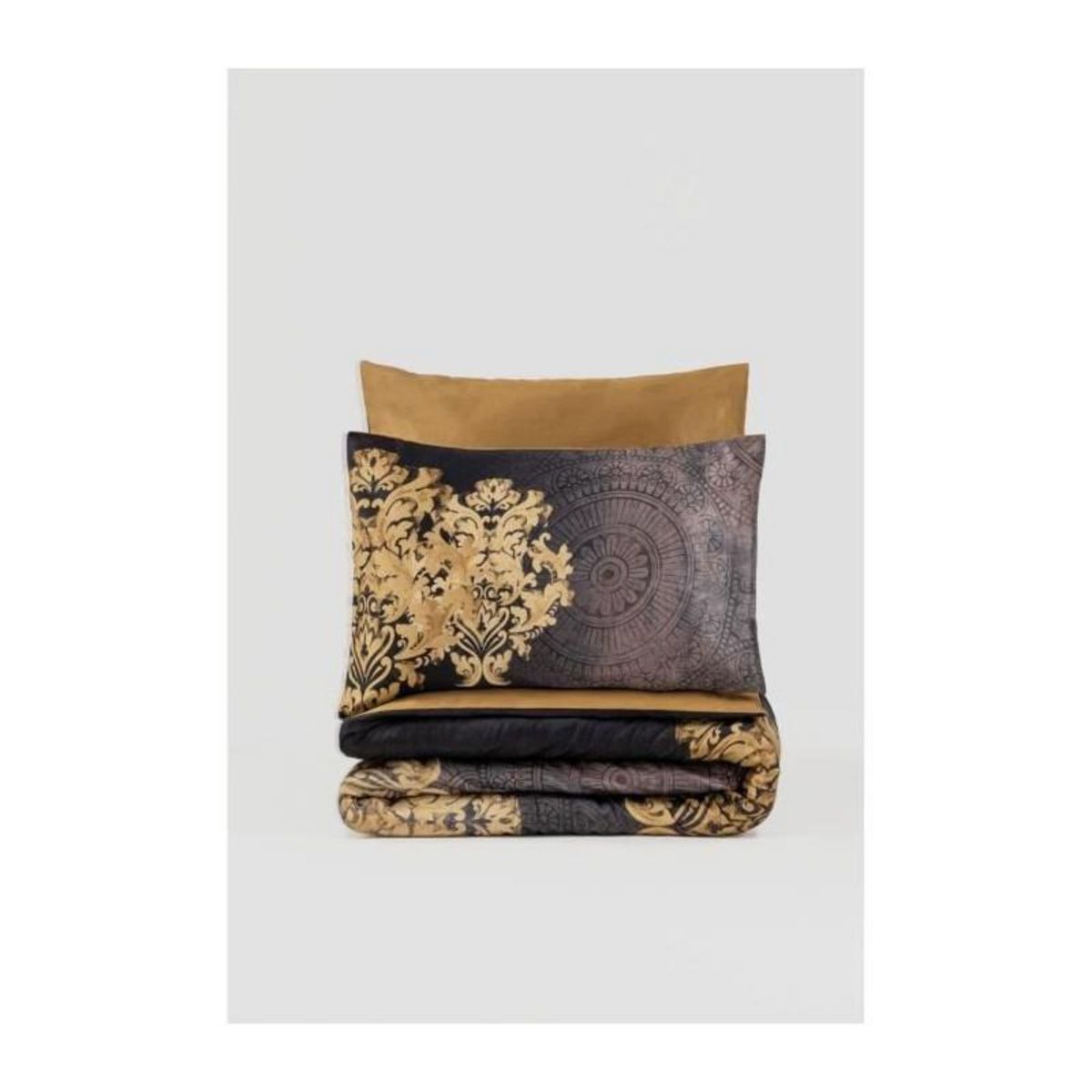 GENERIQUE Parure de lit - 1 housse de couette 220 x 240 cm + 2 taies d'oreiller 60 x 60 cm - Satiné 100% coton - Anthracite