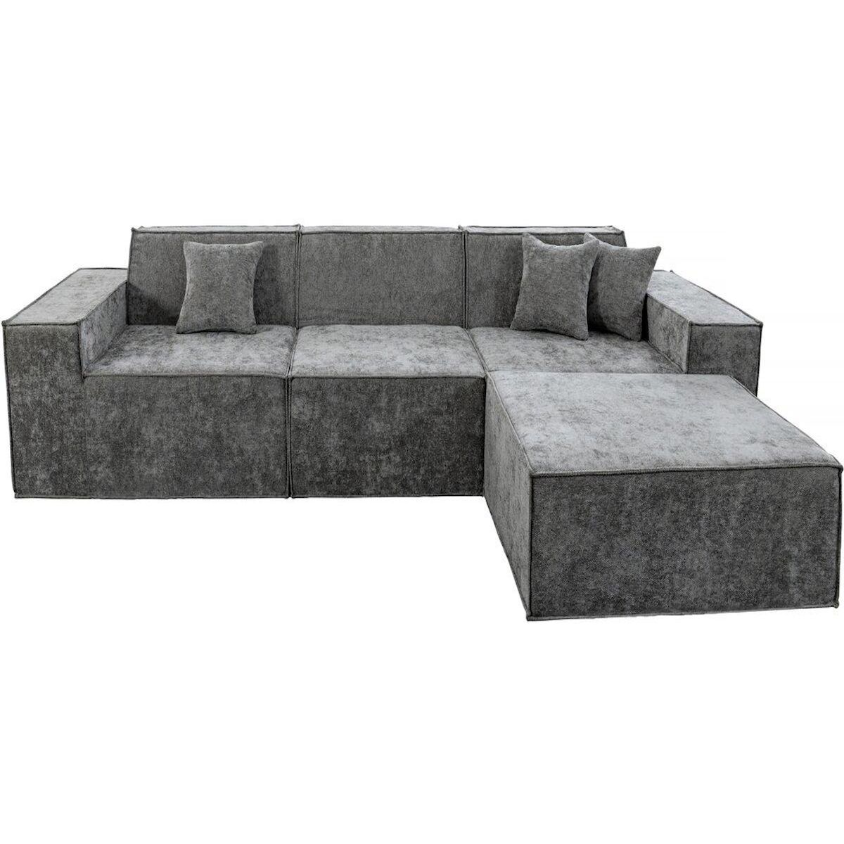 Habitat et Jardin Canapé droit modulable avec ottoman en tissu texturé  Lusso  - 4 places - Gris