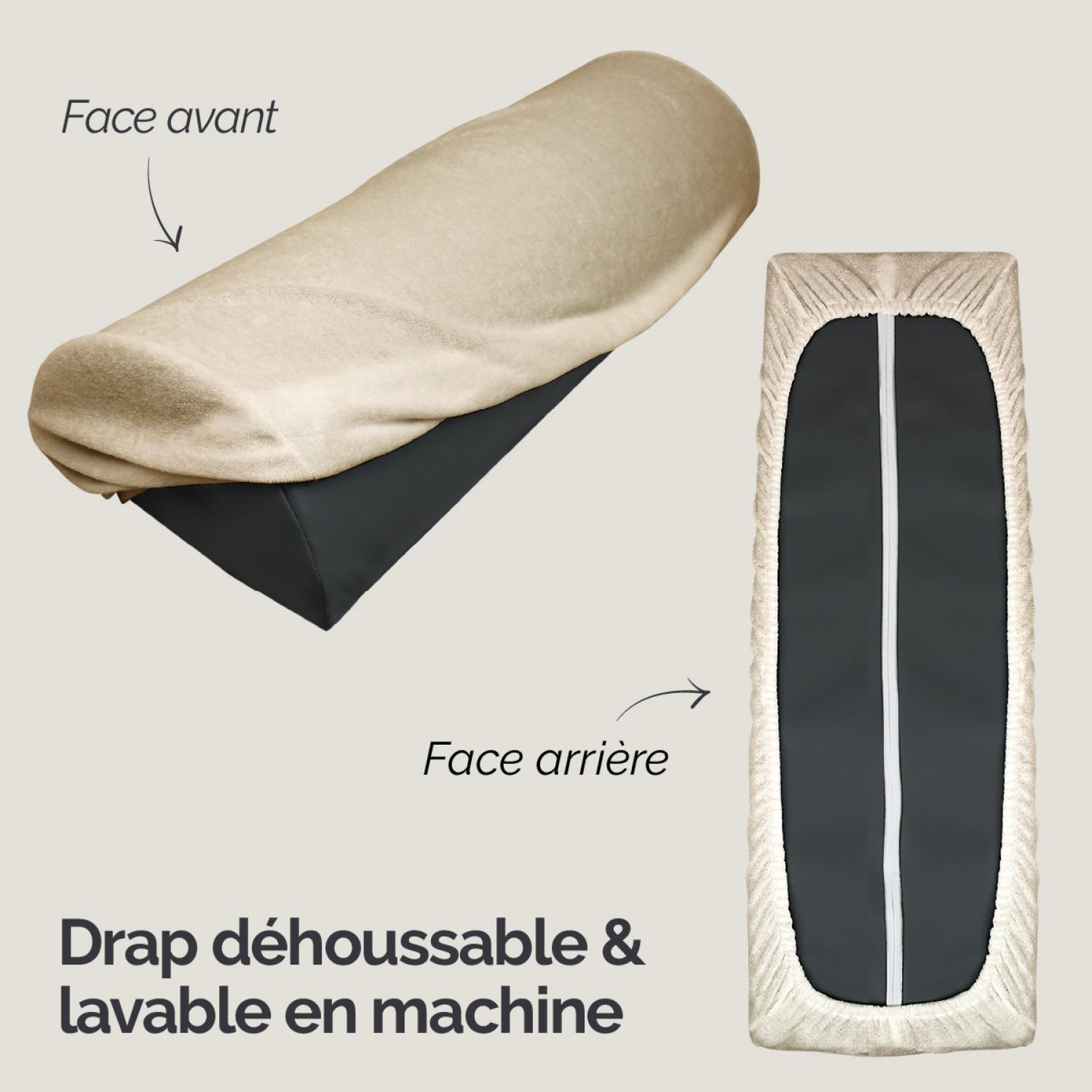 Voir la diapositive 3 : VIVEZEN Drap housse de protection en éponge pour coussin demi-rond 66 cm x 22 cm x 12 cm de table de massage - Beige