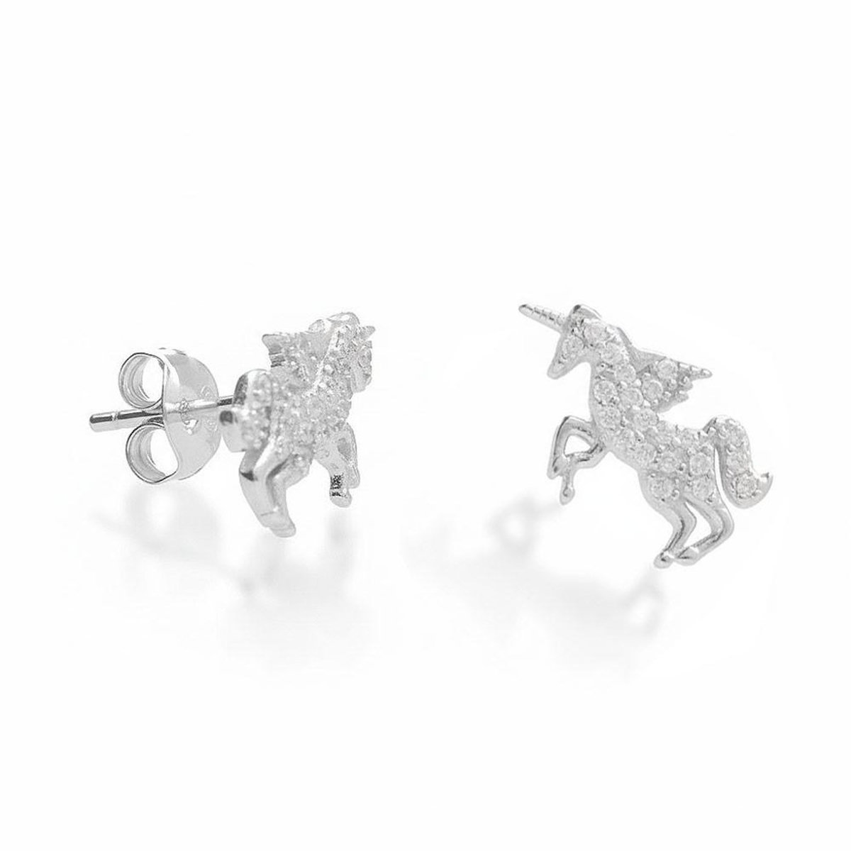 L'ATELIER D'AZUR Boucles d'Oreilles Argent 925/000 Rhodié - Licorne Pavée de Zirconiums