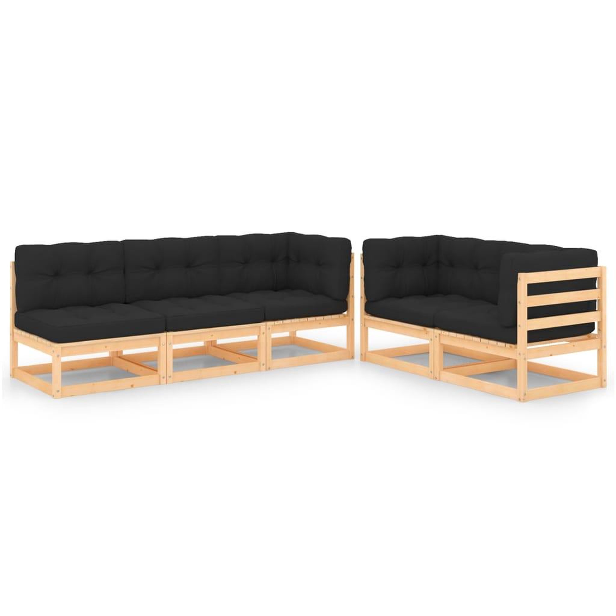 Voir la diapositive 1 : VIDAXL Salon de jardin 5 pcs avec coussins Bois de pin massif